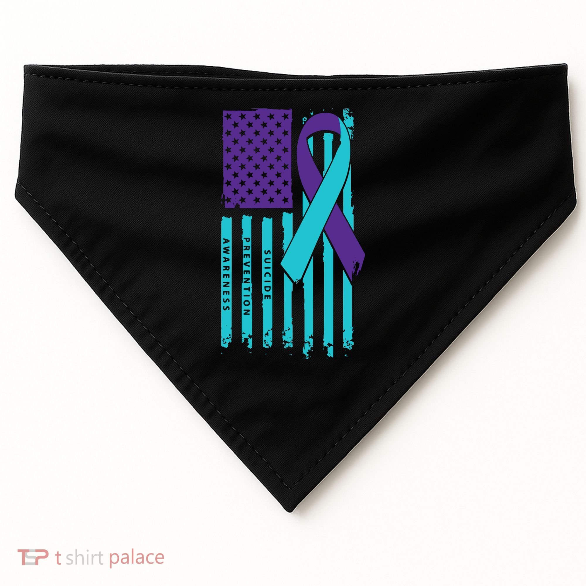 American Flag Ribbon Suicide Awareness USA-Made Doggie Bandana