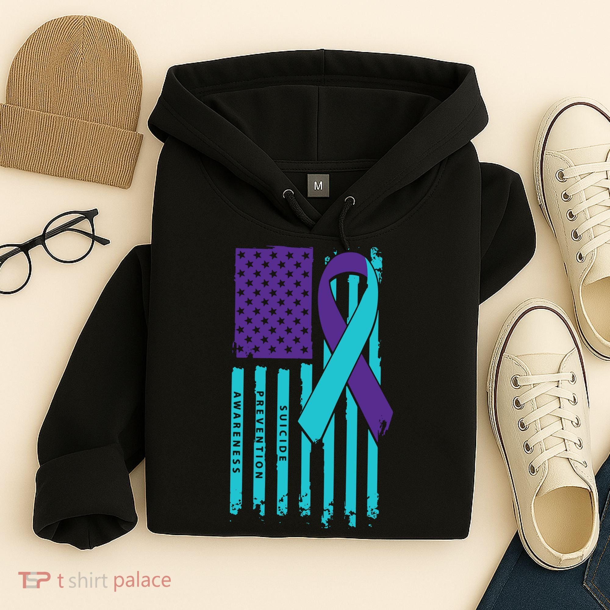 American Flag Ribbon Suicide Awareness Hoodie