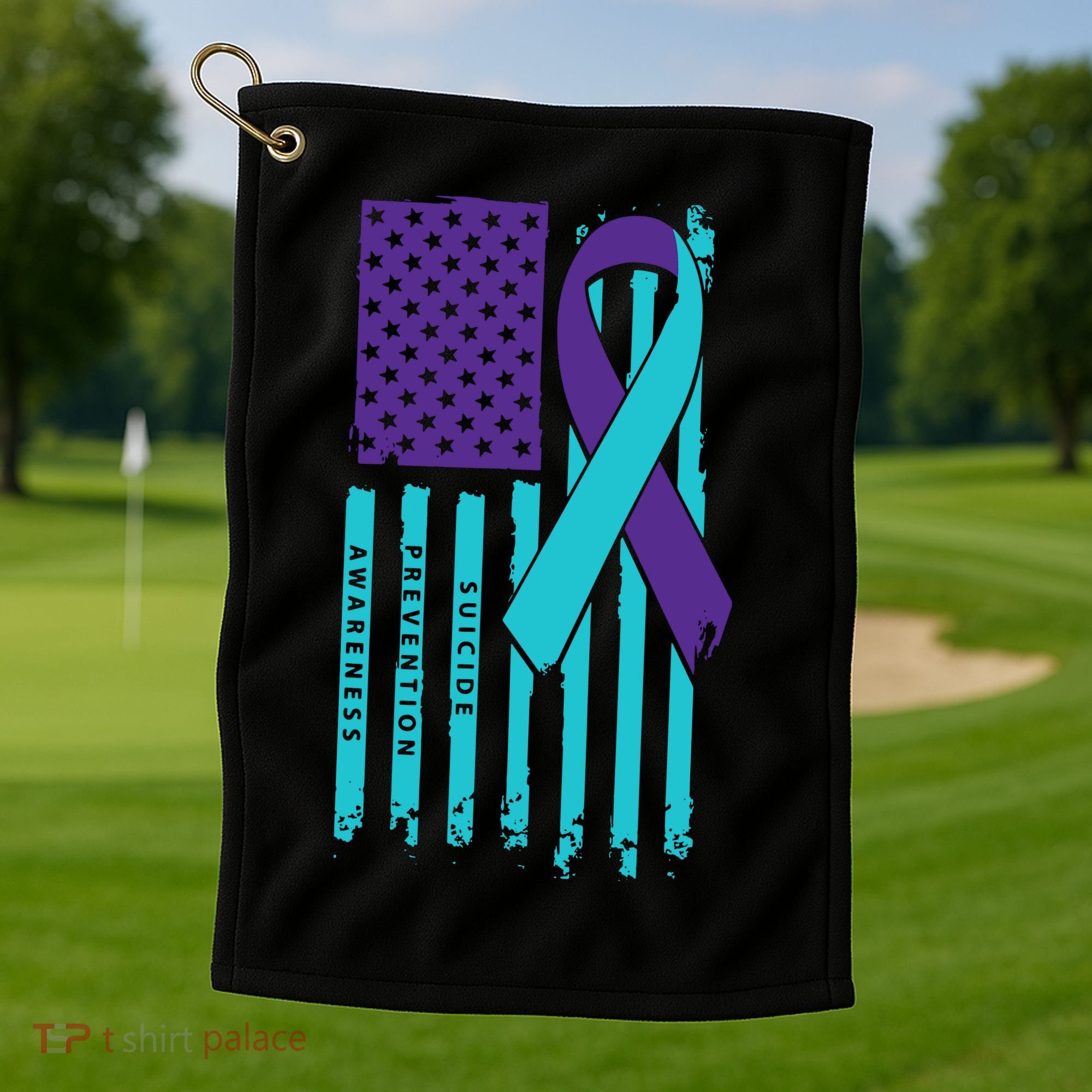 American Flag Ribbon Suicide Awareness Golf Towel