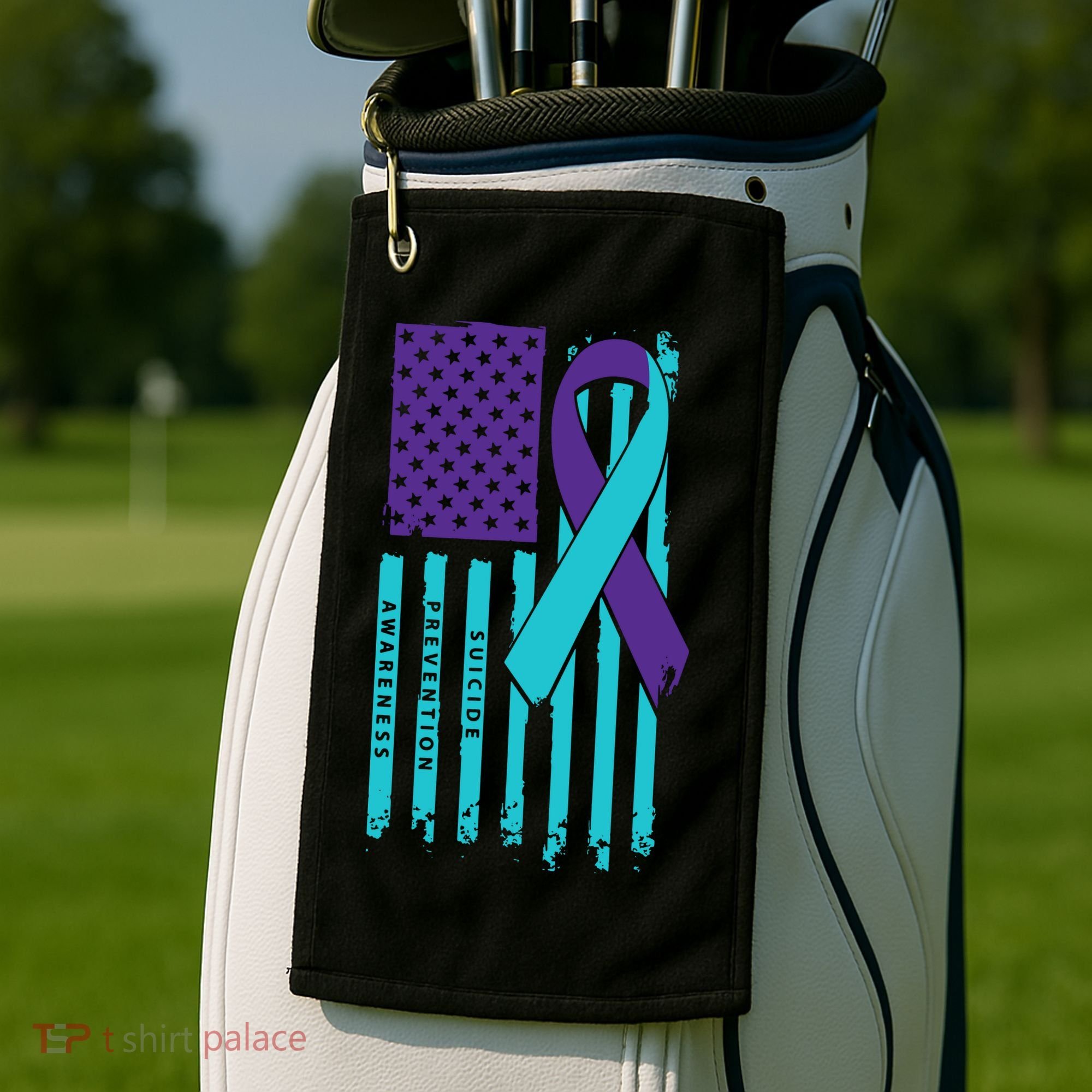 American Flag Ribbon Suicide Awareness Golf Towel