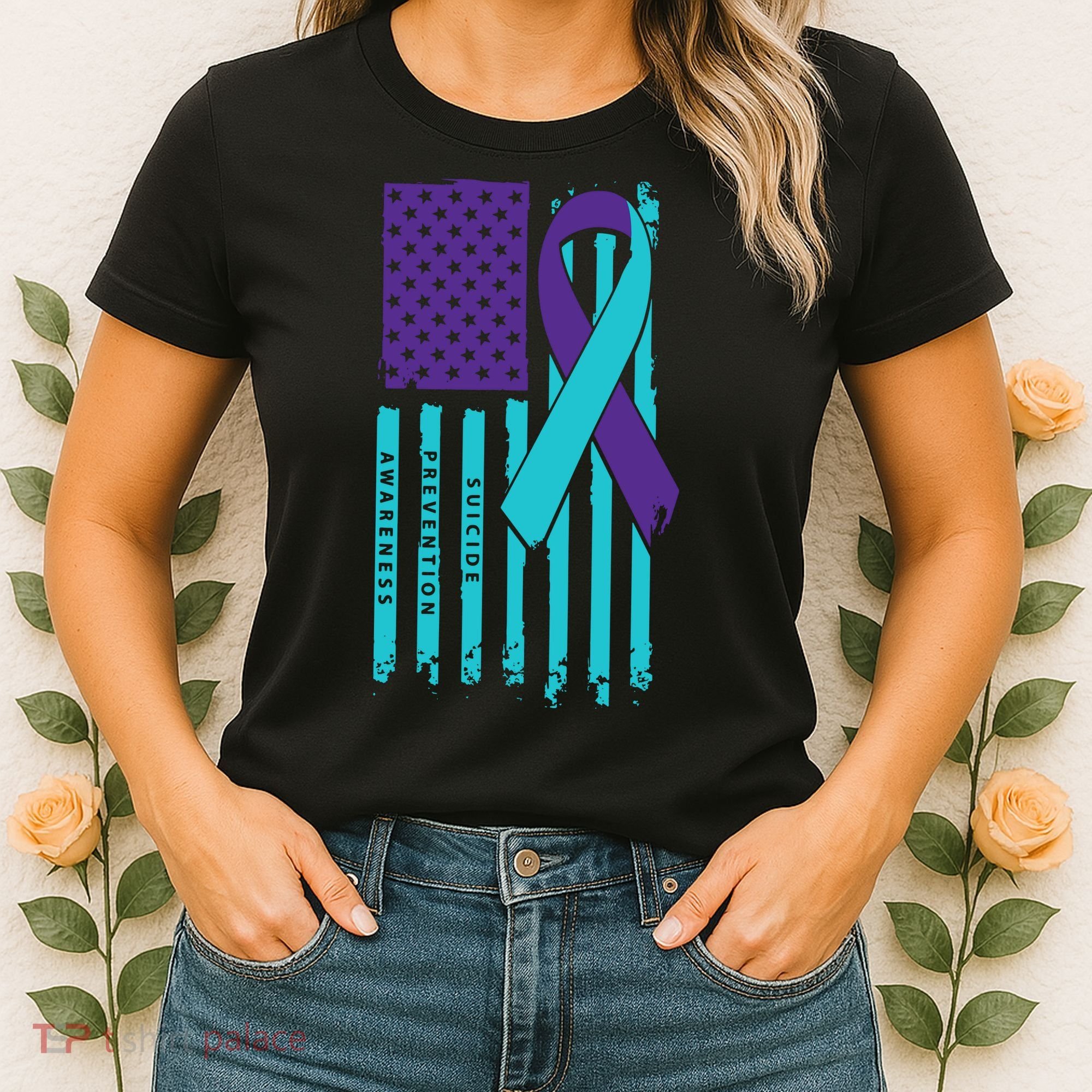 American Flag Ribbon Suicide Awareness Women's T-Shirt