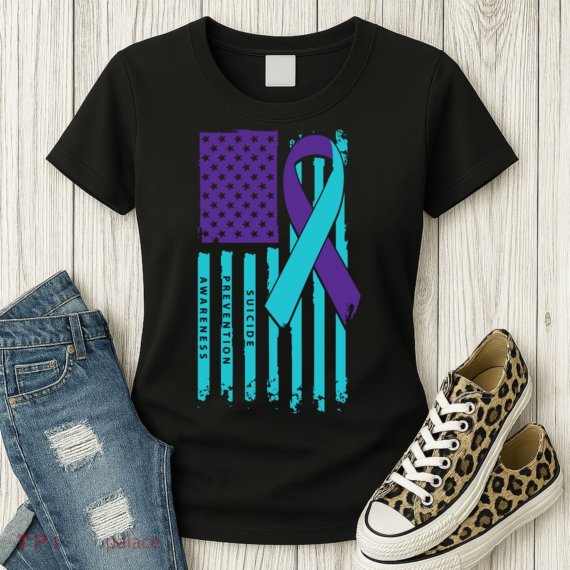 American Flag Ribbon Suicide Awareness Women's T-Shirt