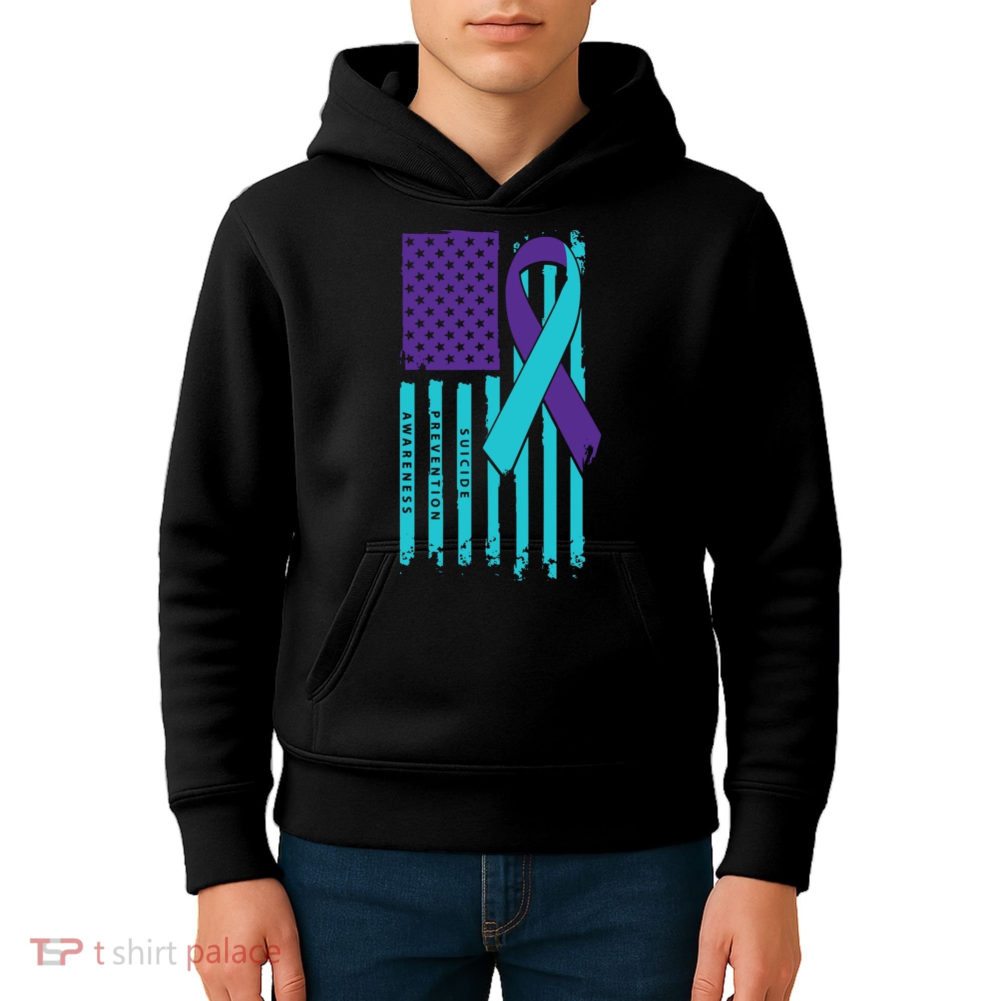 American Flag Ribbon Suicide Awareness Kids Hoodie
