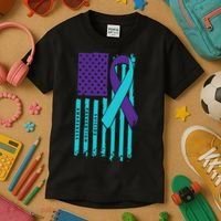American Flag Ribbon Suicide Awareness Kids T-Shirt thumb 3