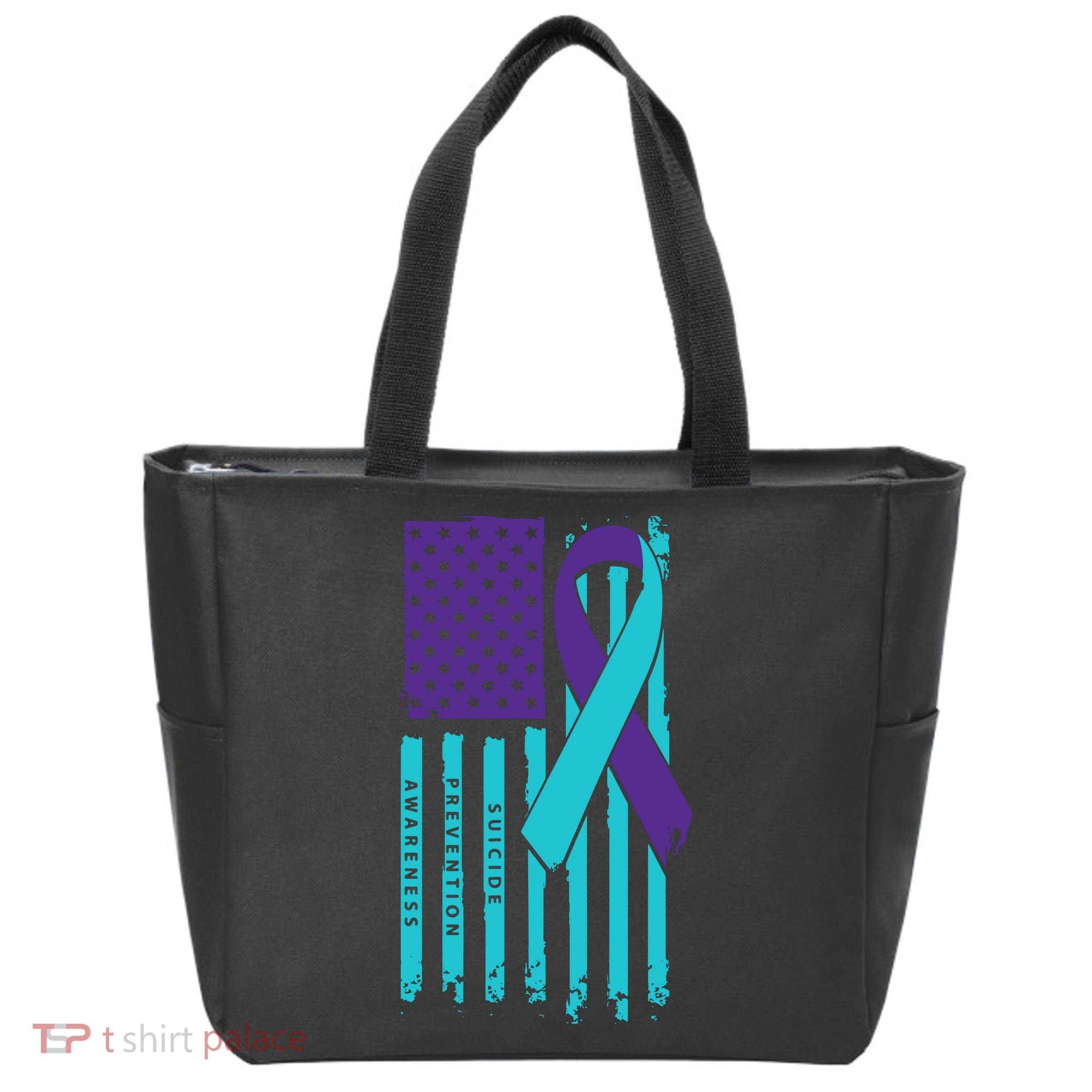 American Flag Ribbon Suicide Awareness Tote Bag