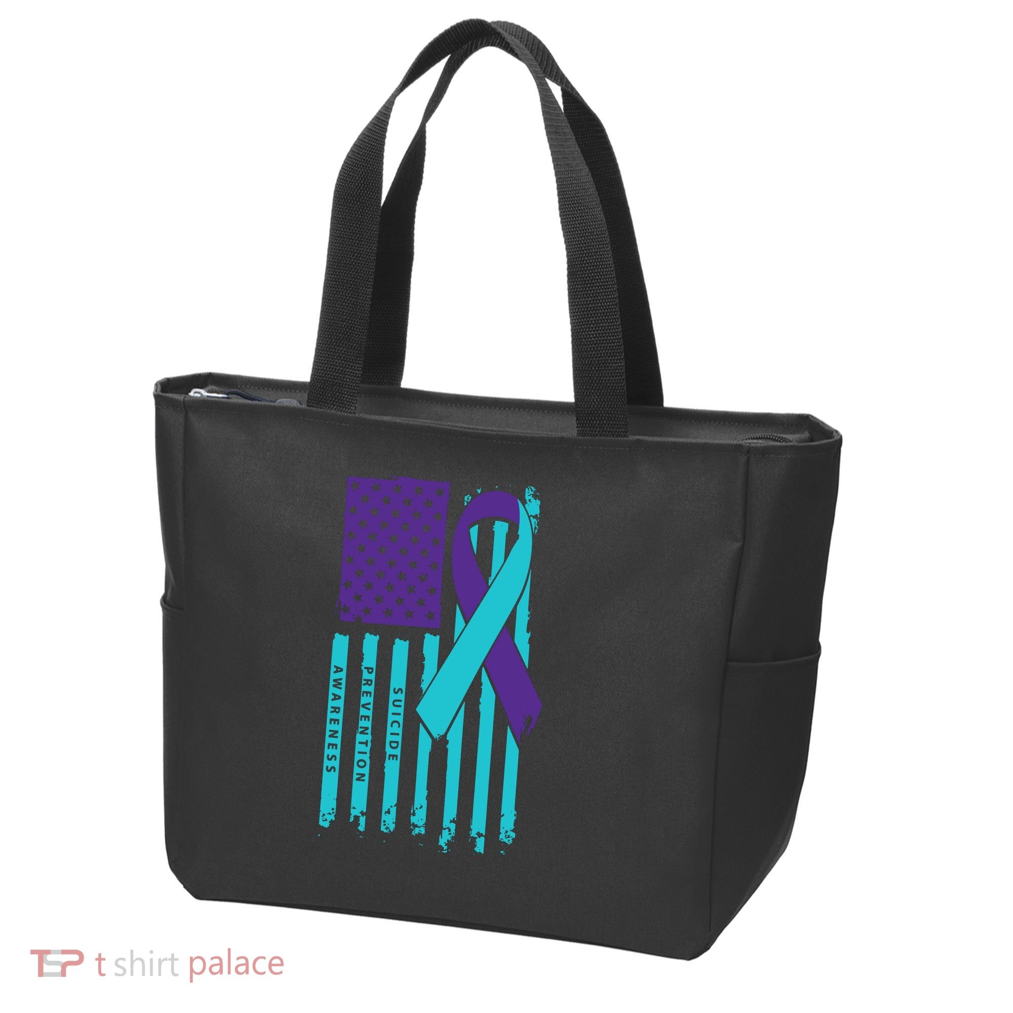 American Flag Ribbon Suicide Awareness Tote Bag