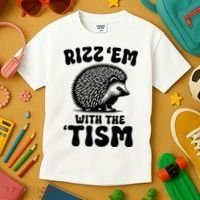 Autism Funny Rizz Em With The Tism Meme Autistic Hodgehog Kids T-Shirt thumb 3