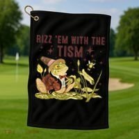 Autism Funny Rizz Em With The Tism Meme Autistic Frog Funny Gift Golf Towel thumb 1