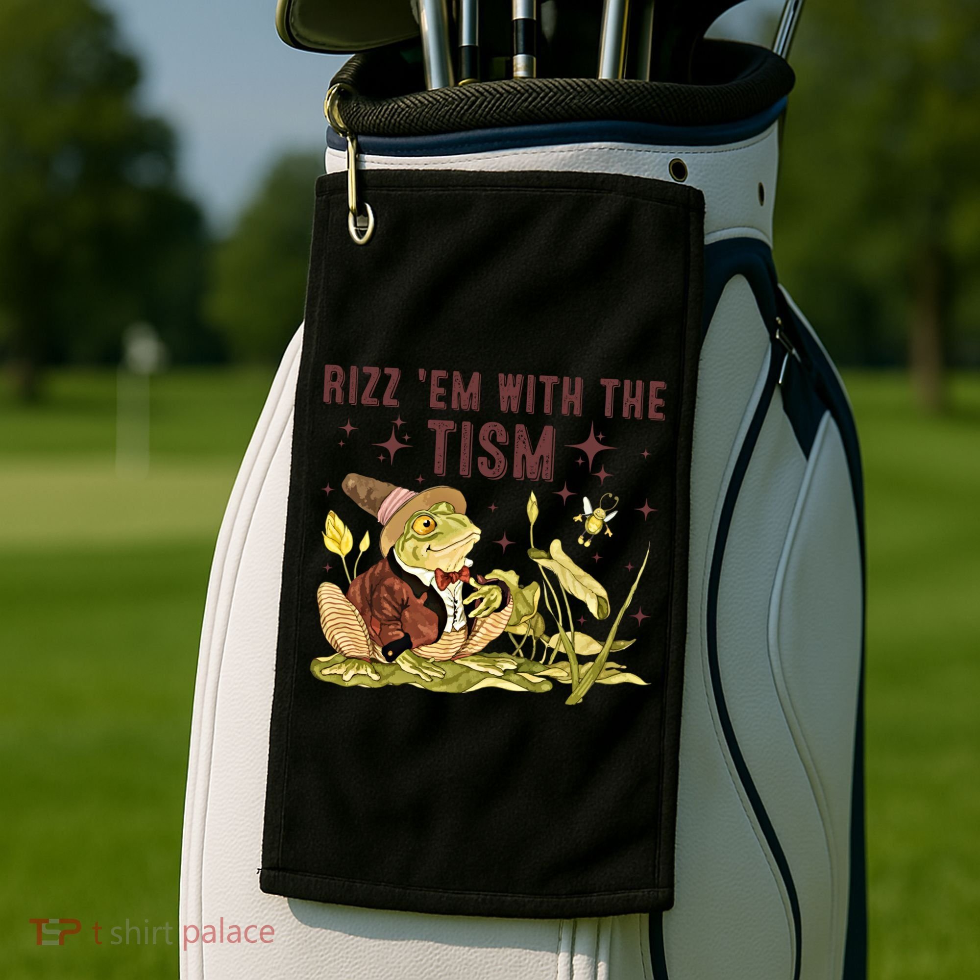 Autism Funny Rizz Em With The Tism Meme Autistic Frog Funny Gift Golf Towel