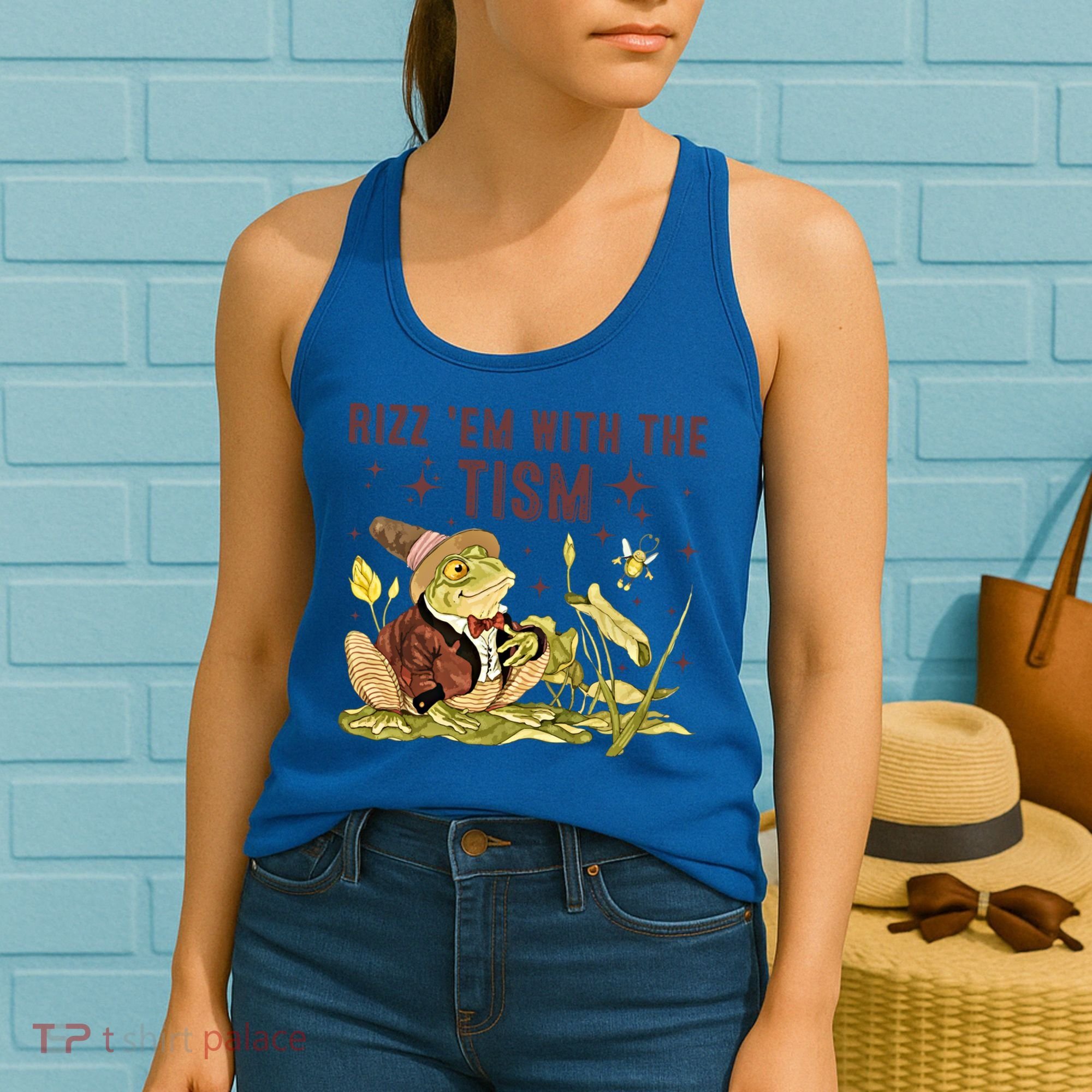 Autism Funny Rizz Em With The Tism Meme Autistic Frog Funny Gift Women's Tank Top