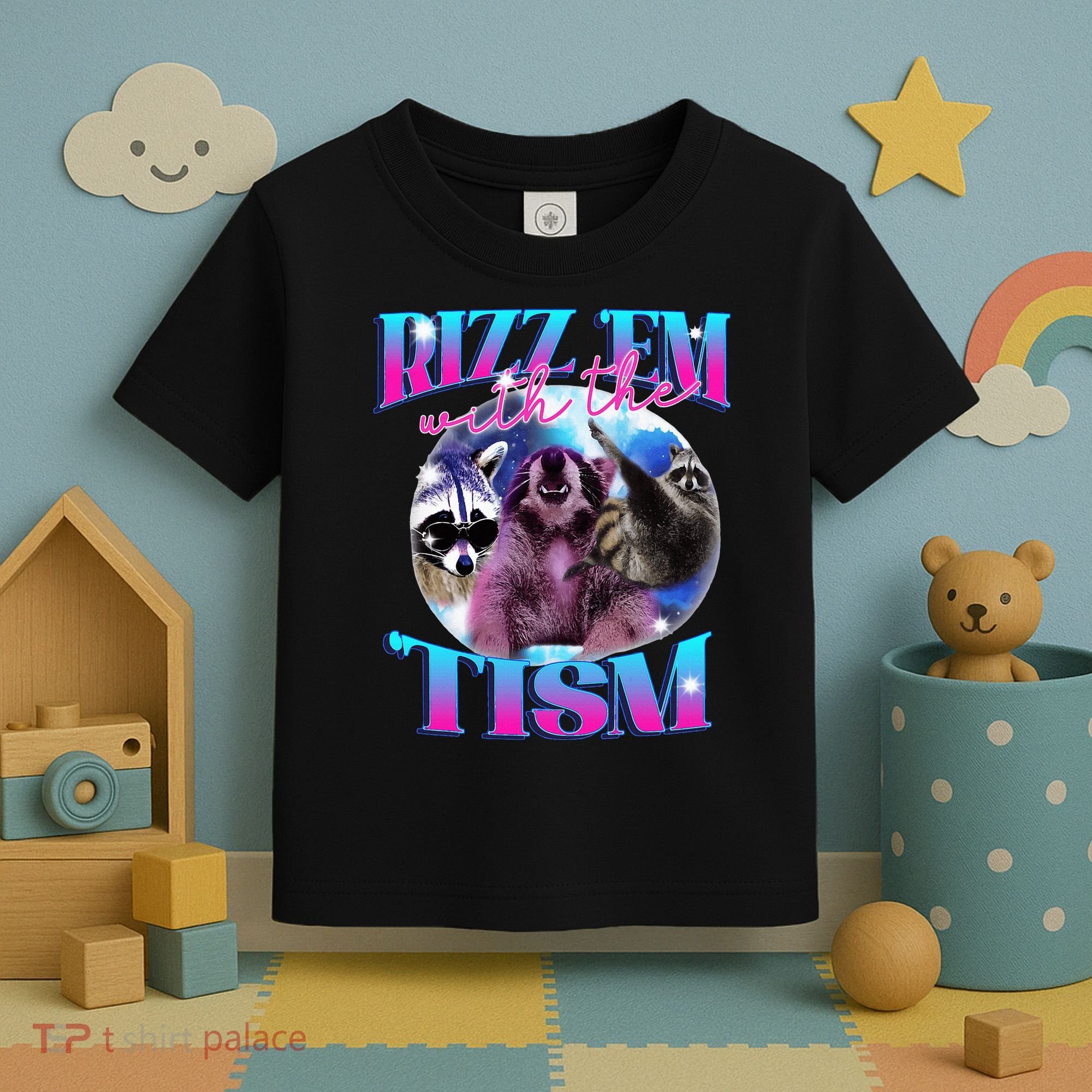 Autism Funny Rizz Em With The Tism Meme Autistic Opossum Toddler T-Shirt