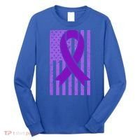 American Flag Ribbon Purple Sarcoidosis Awareness Great Gift Long Sleeve Shirt thumb 0