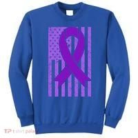 American Flag Ribbon Purple Sarcoidosis Awareness Great Gift Sweatshirt thumb 0