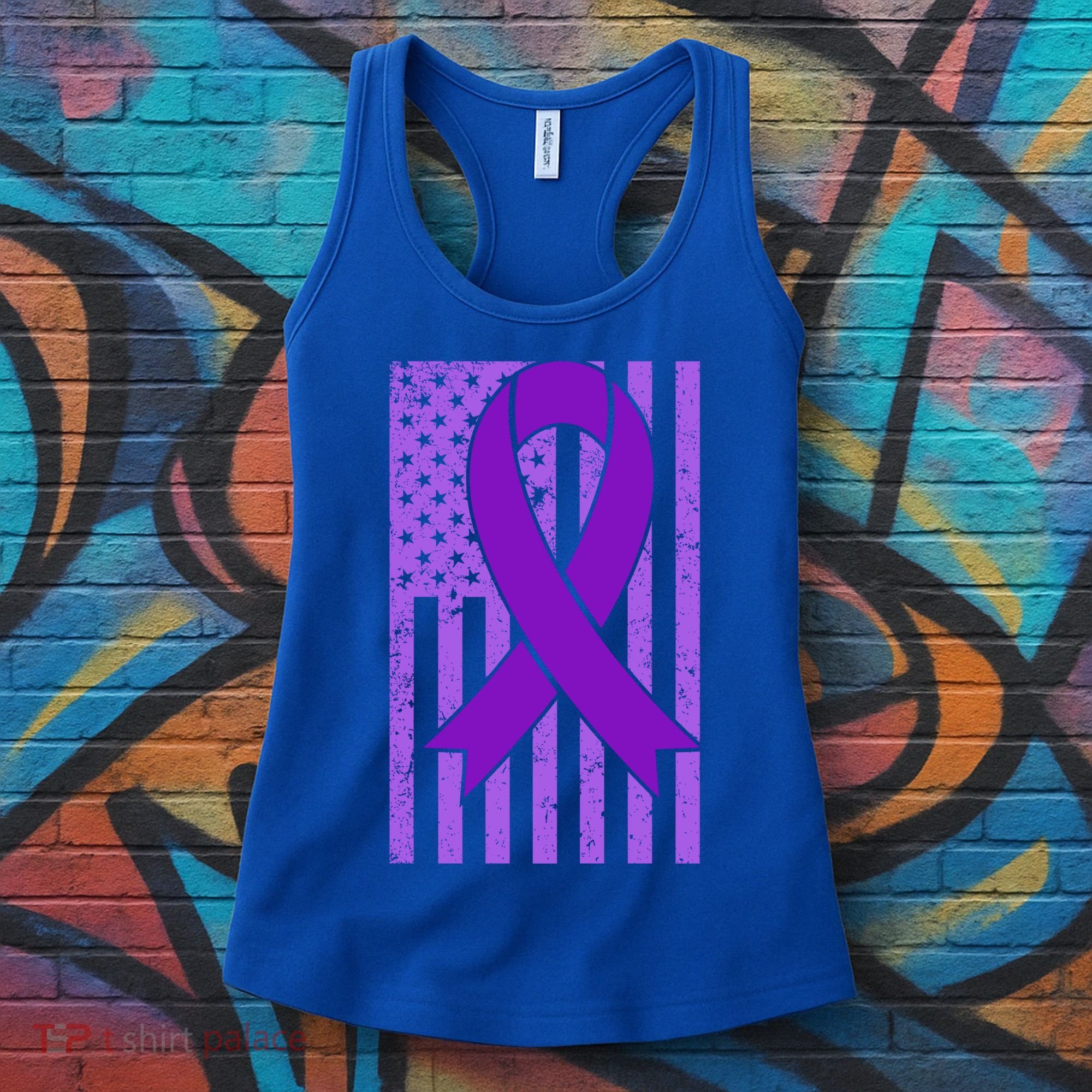 American Flag Ribbon Purple Sarcoidosis Awareness Great Gift Women's Tank Top