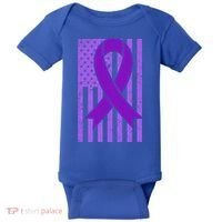American Flag Ribbon Purple Sarcoidosis Awareness Great Gift Baby Bodysuit thumb 0