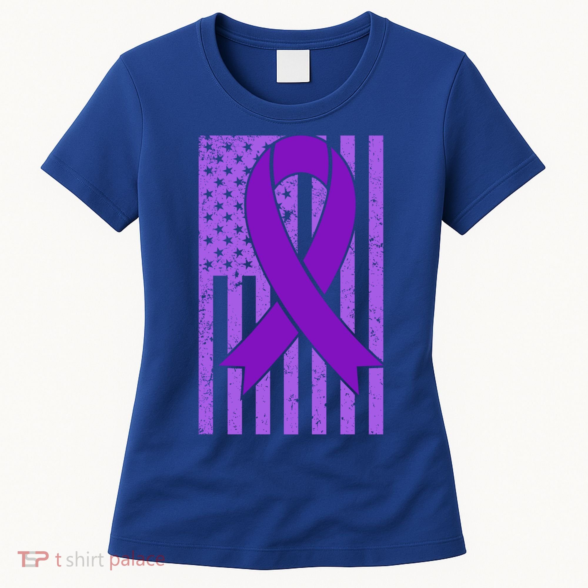 American Flag Ribbon Purple Sarcoidosis Awareness Great Gift Women's T-Shirt