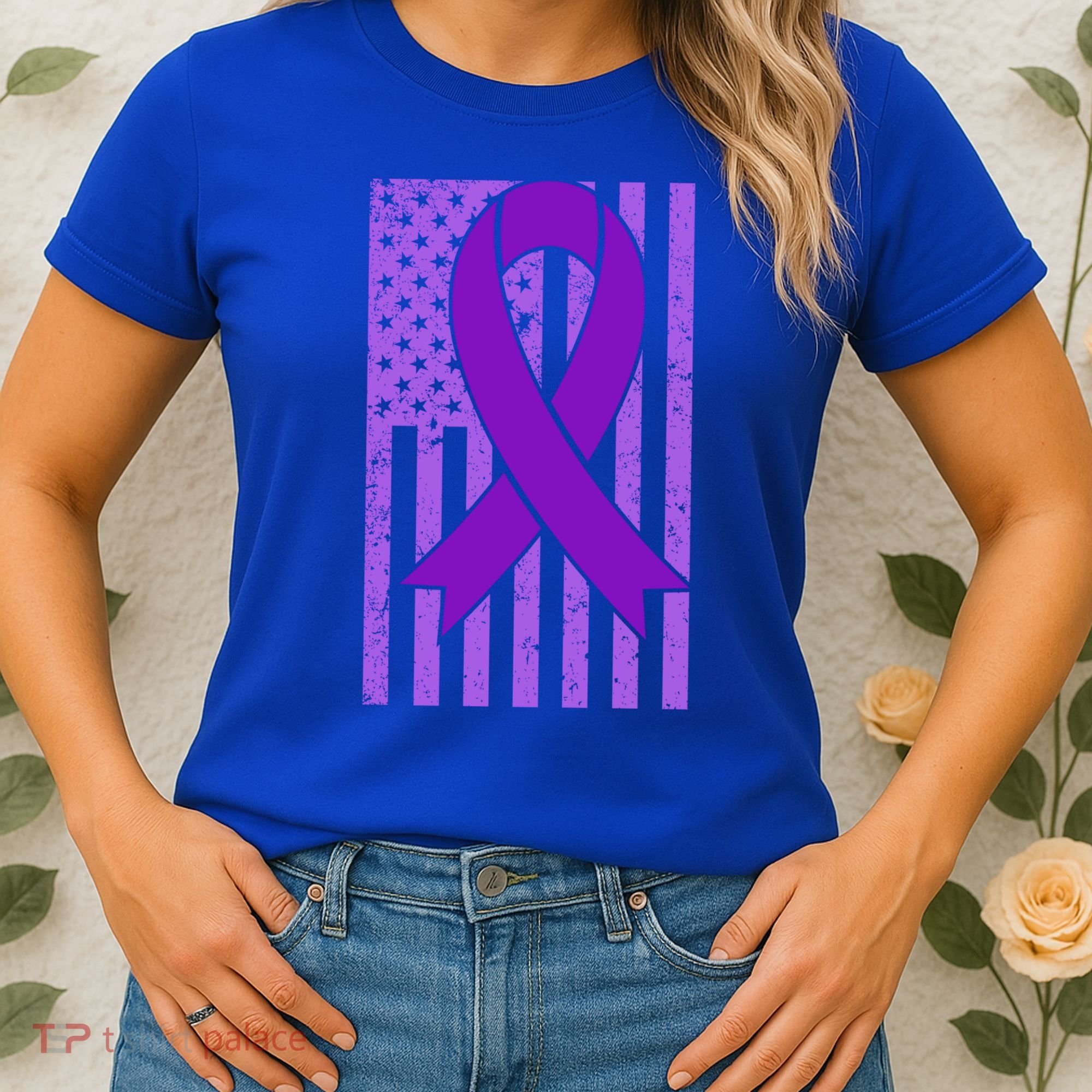 American Flag Ribbon Purple Sarcoidosis Awareness Great Gift Women's T-Shirt