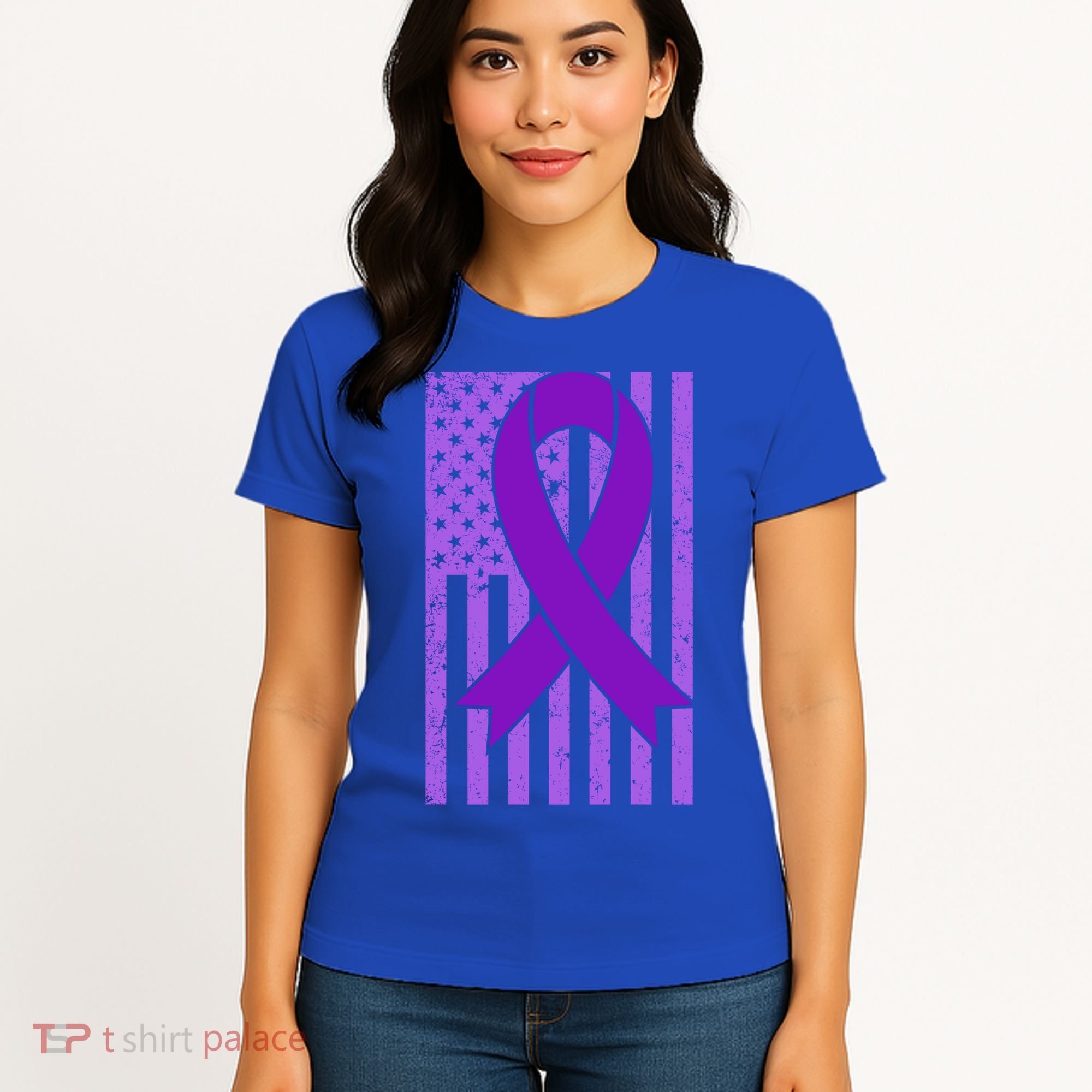 American Flag Ribbon Purple Sarcoidosis Awareness Great Gift Women's T-Shirt