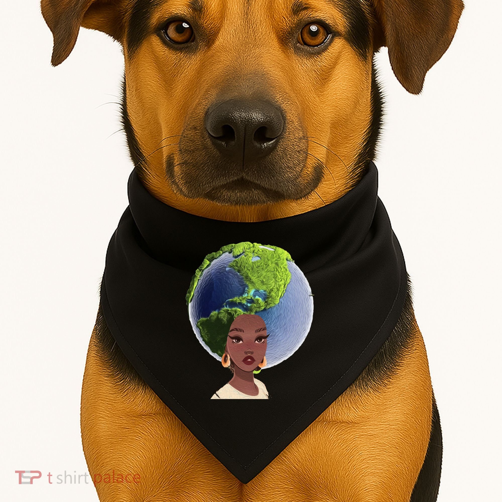 African American Afro World Earth USA-Made Doggie Bandana