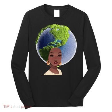 African American Afro World Earth Long Sleeve Shirt