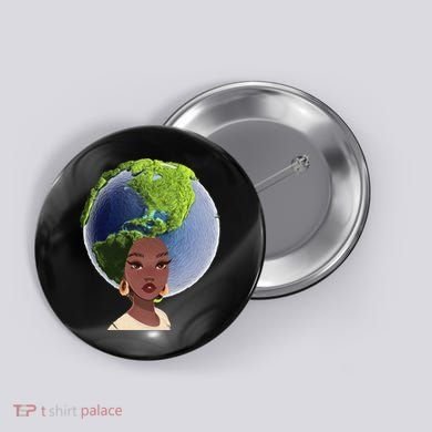 African American Afro World Earth Button