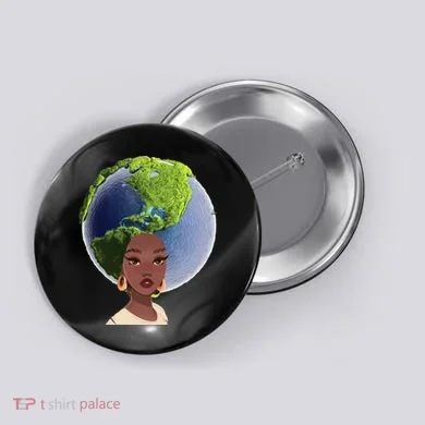 African American Afro World Earth Button