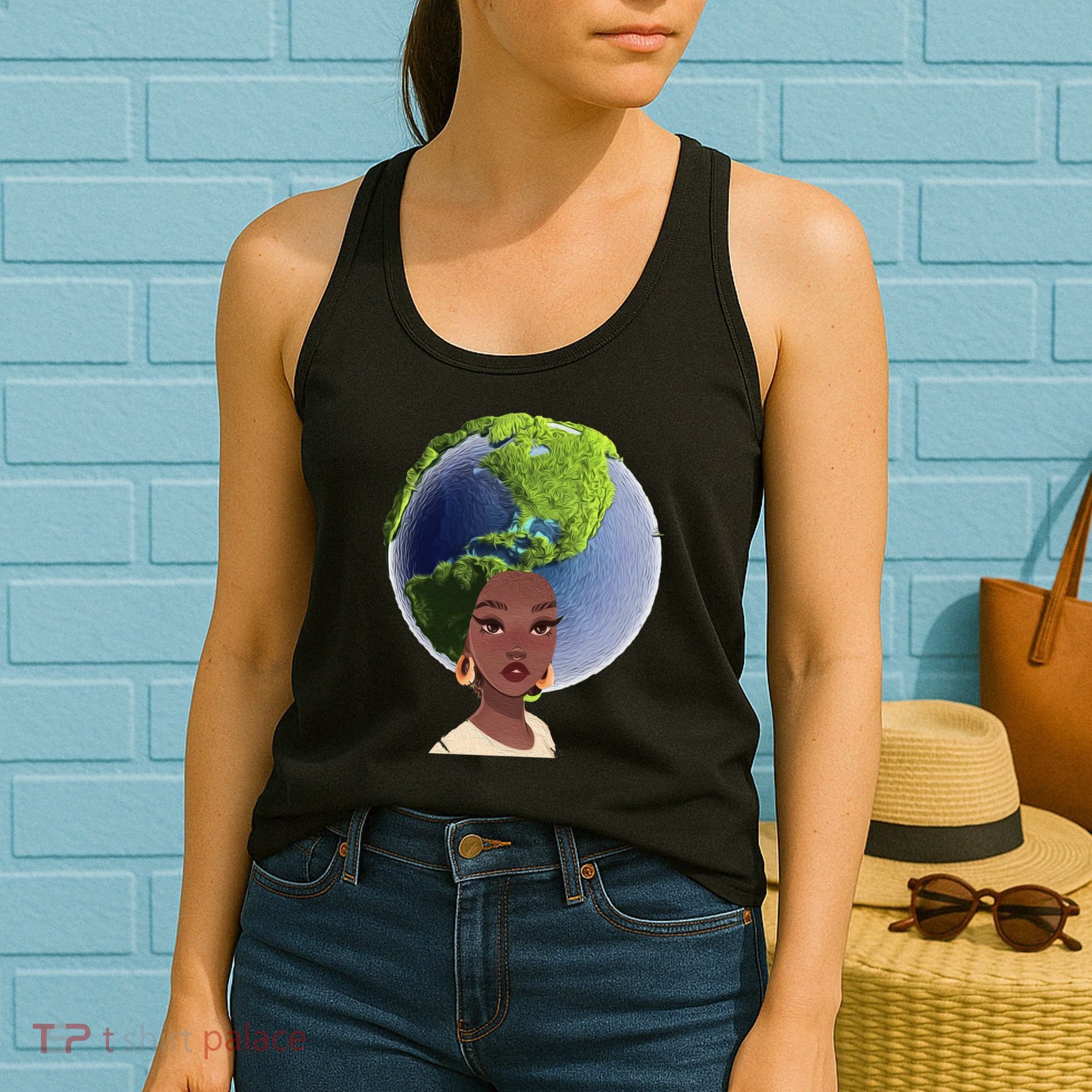 African American Afro World Earth Women's Tank Top