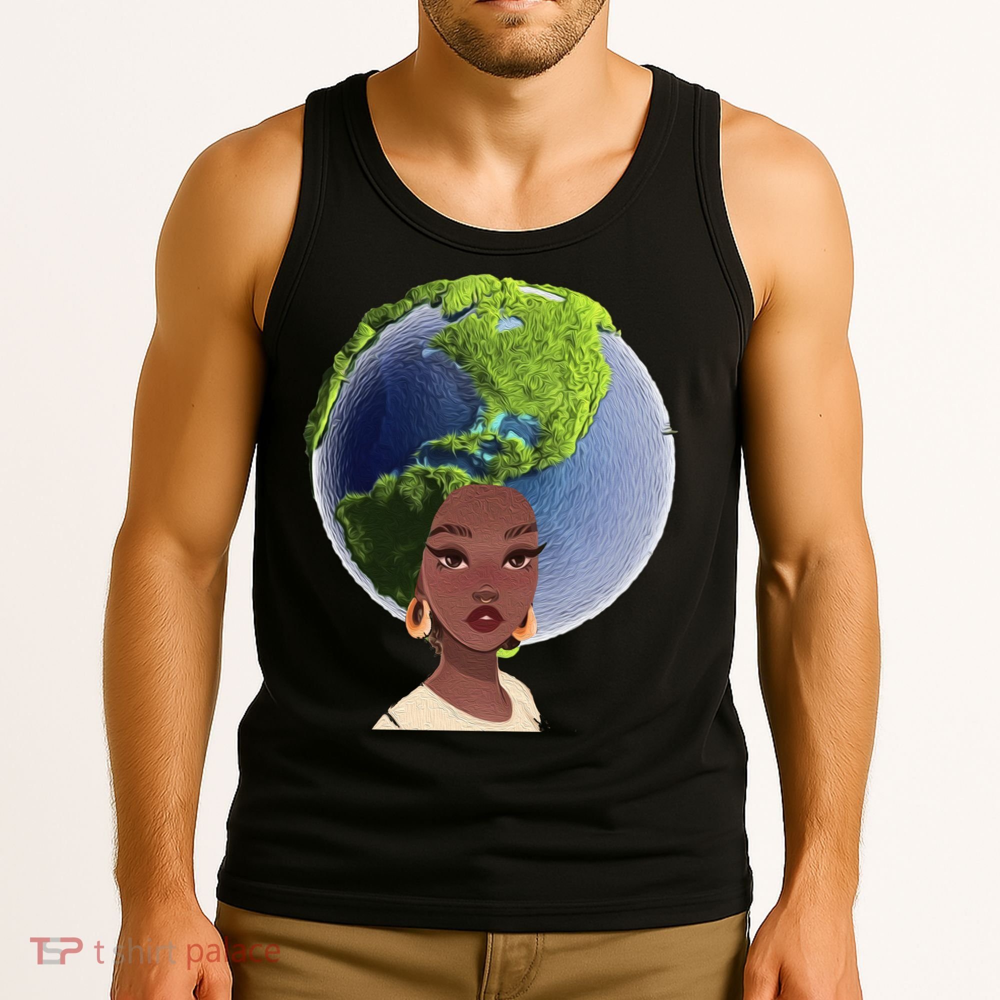 African American Afro World Earth Tank Top
