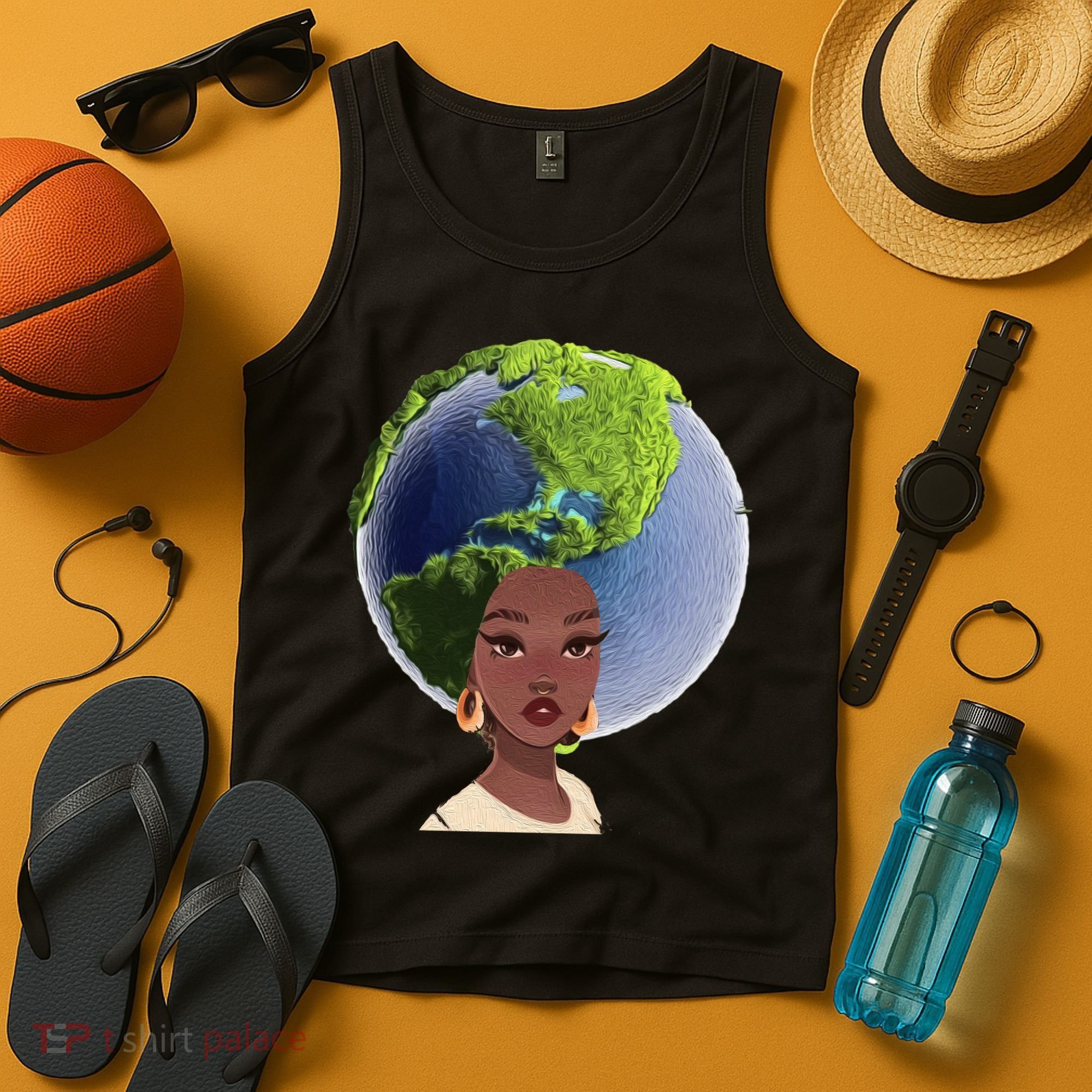 African American Afro World Earth Tank Top
