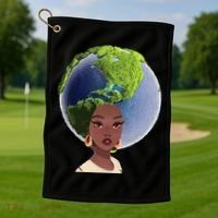 African American Afro World Earth Golf Towel thumb 1