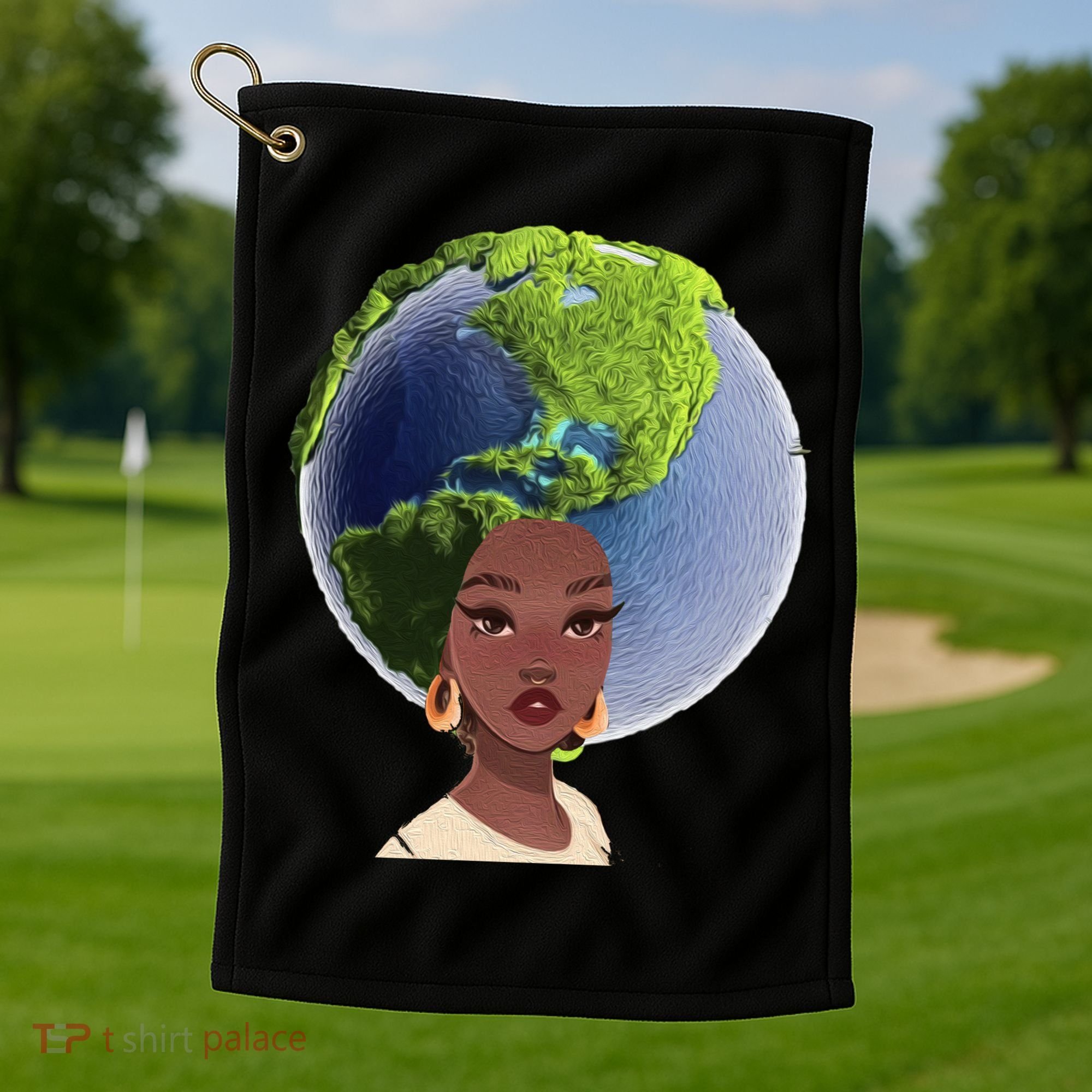 African American Afro World Earth Golf Towel