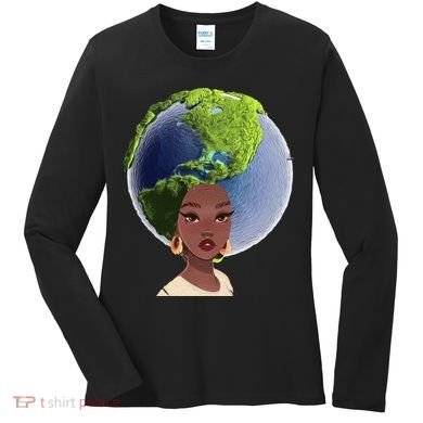 African American Afro World Earth Women's Long Sleeve Shirt