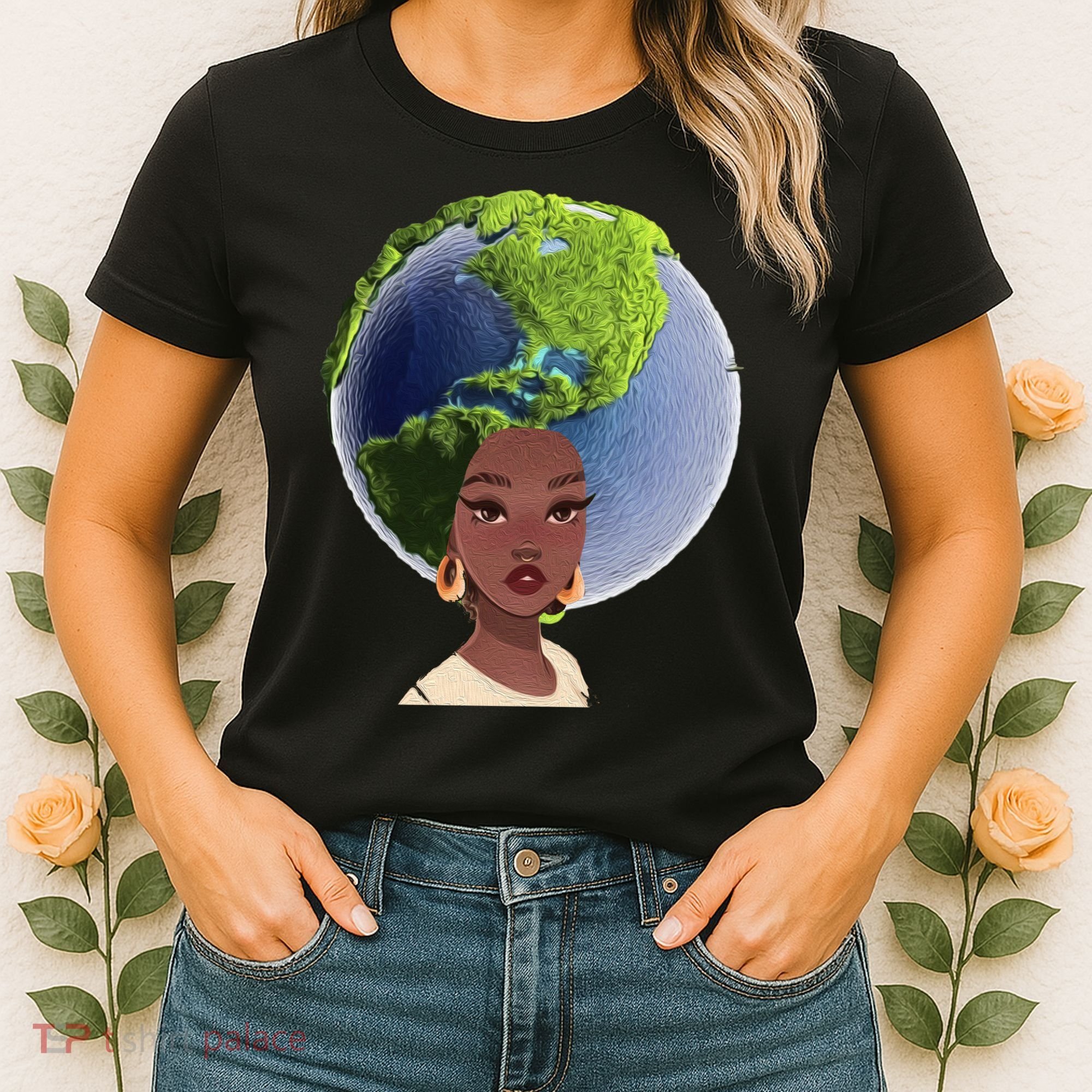 African American Afro World Earth Women's T-Shirt