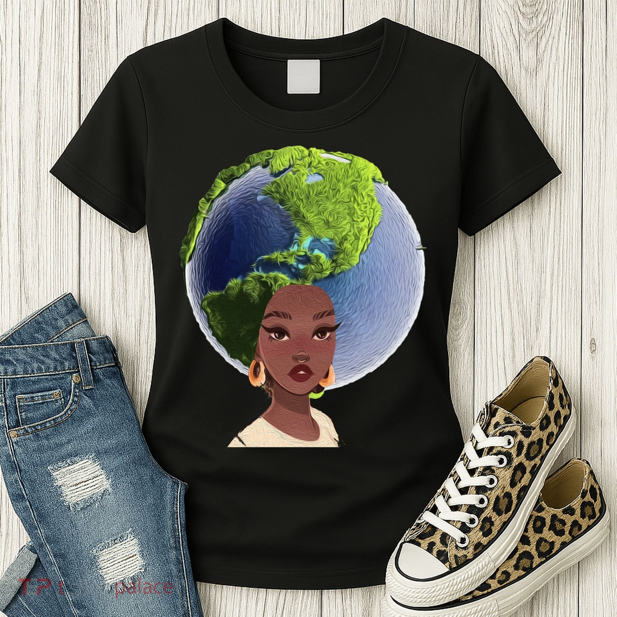 African American Afro World Earth Women's T-Shirt
