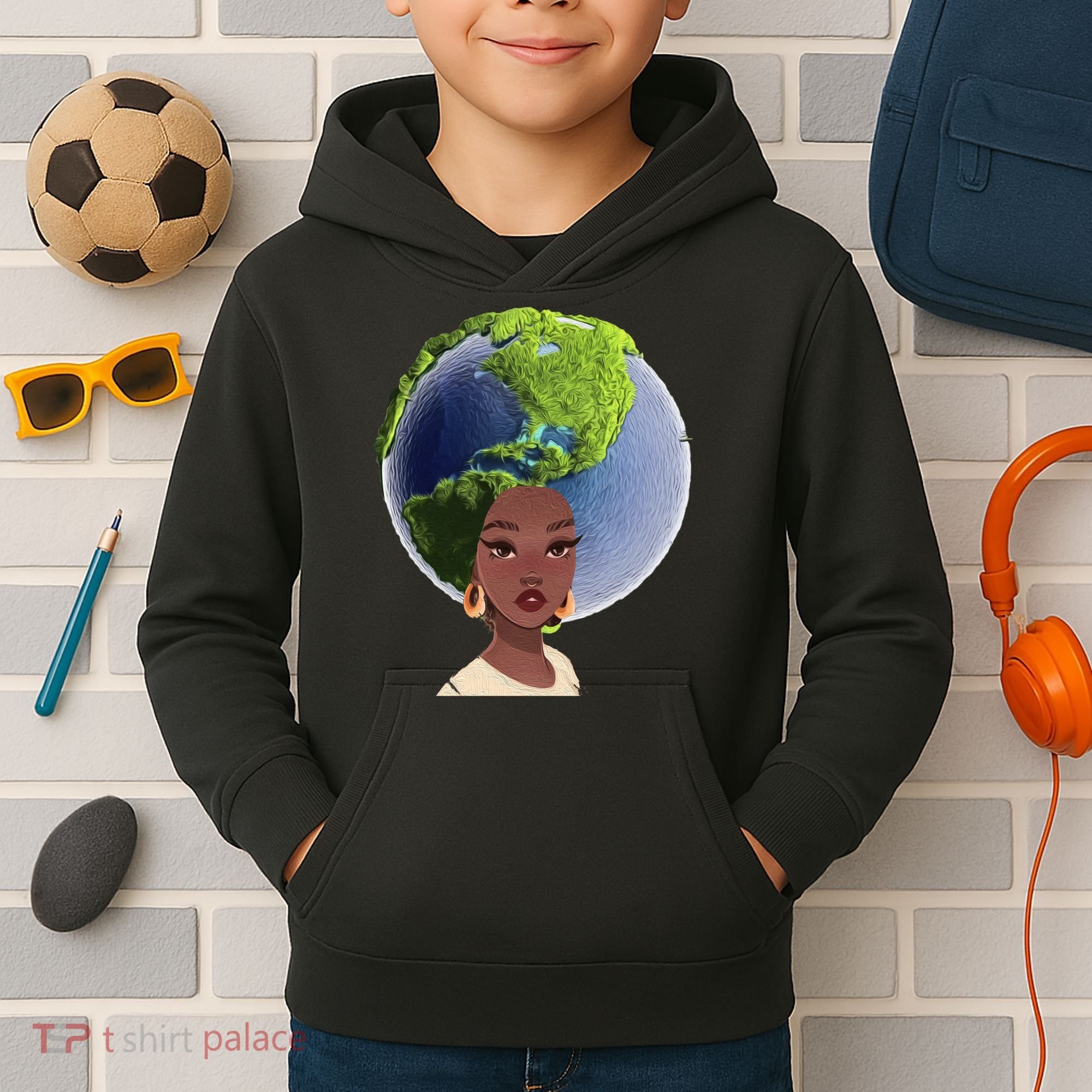 African American Afro World Earth Kids Hoodie