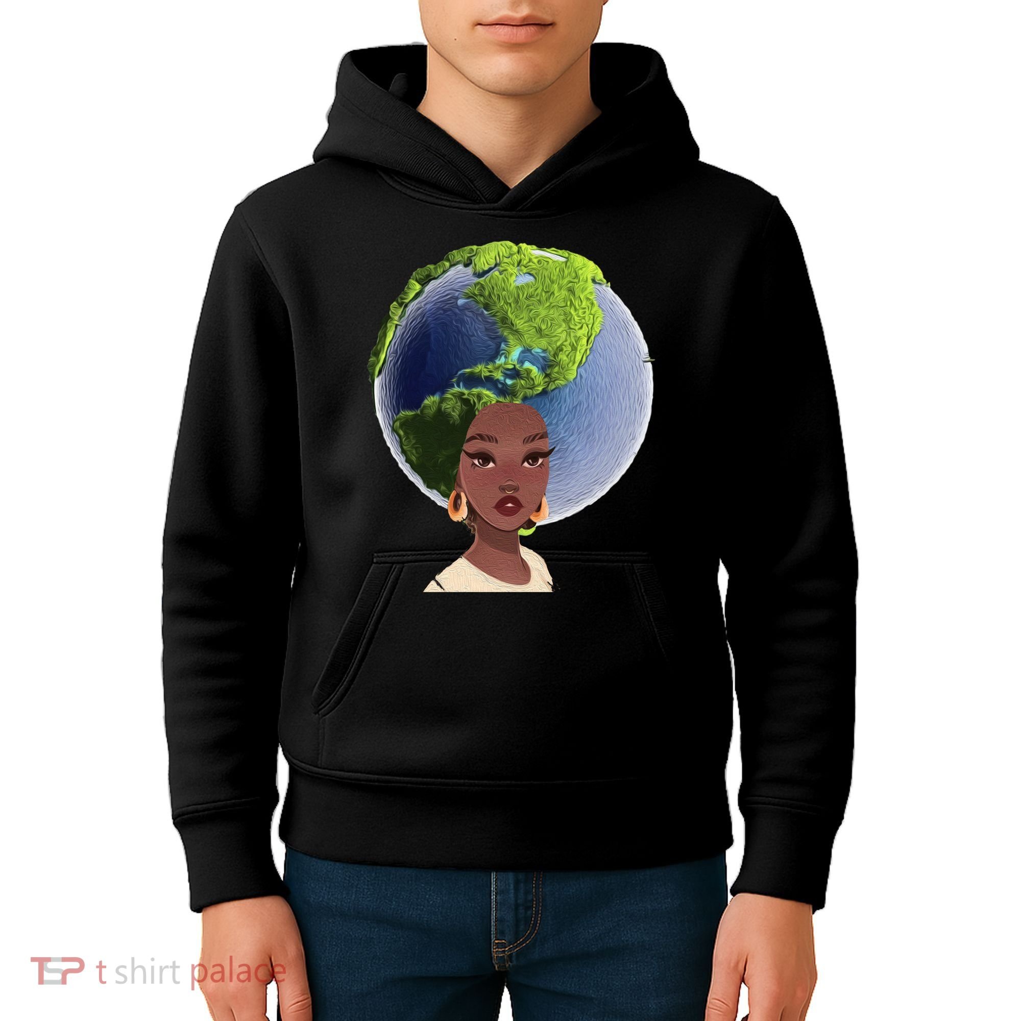 African American Afro World Earth Kids Hoodie