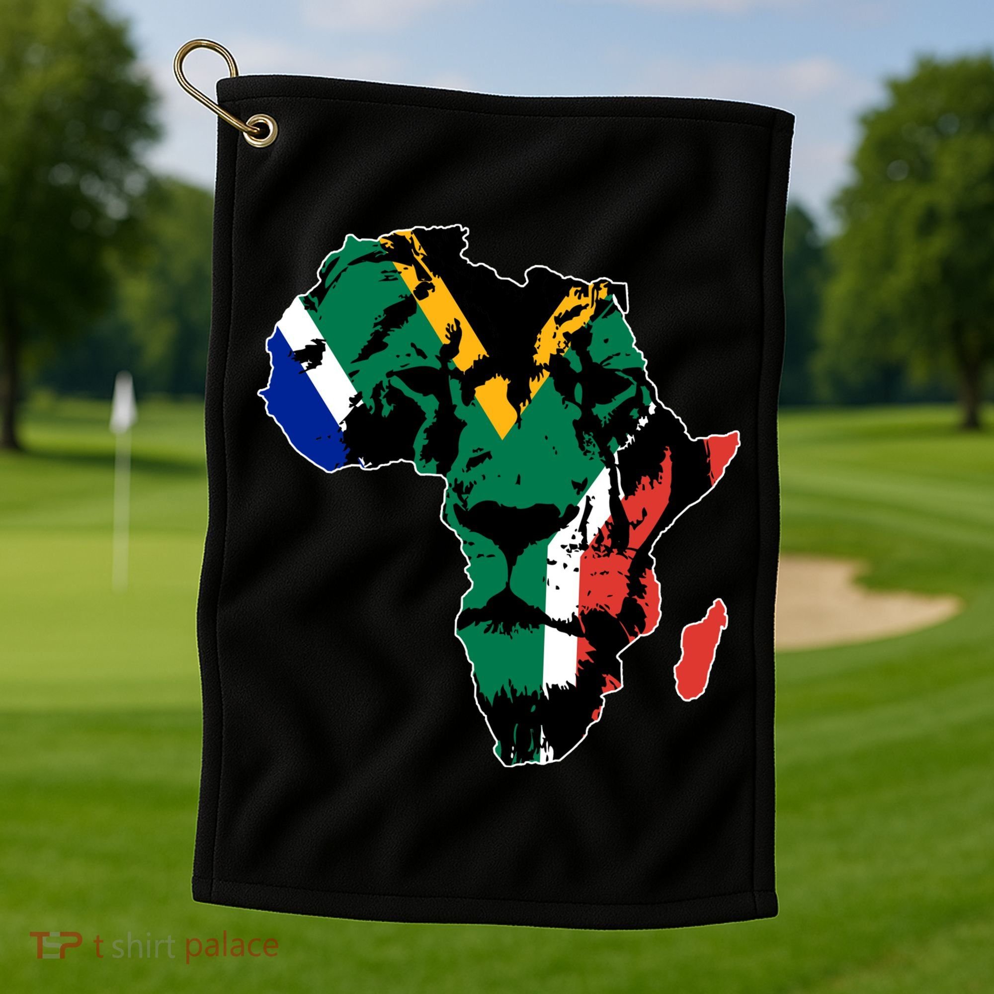 African Lion Flag Golf Towel