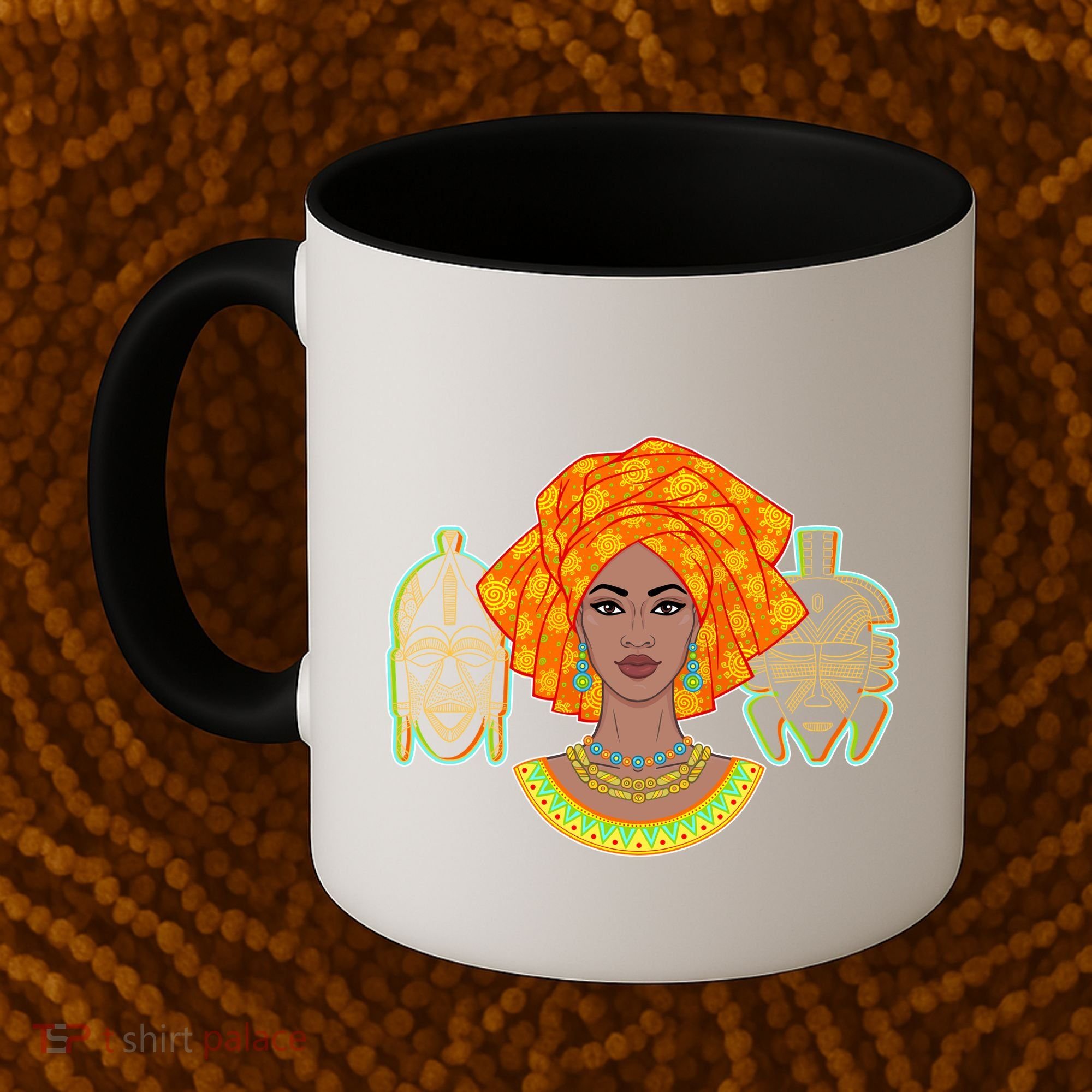African Woman With Tribal Masks Coffee Mug
