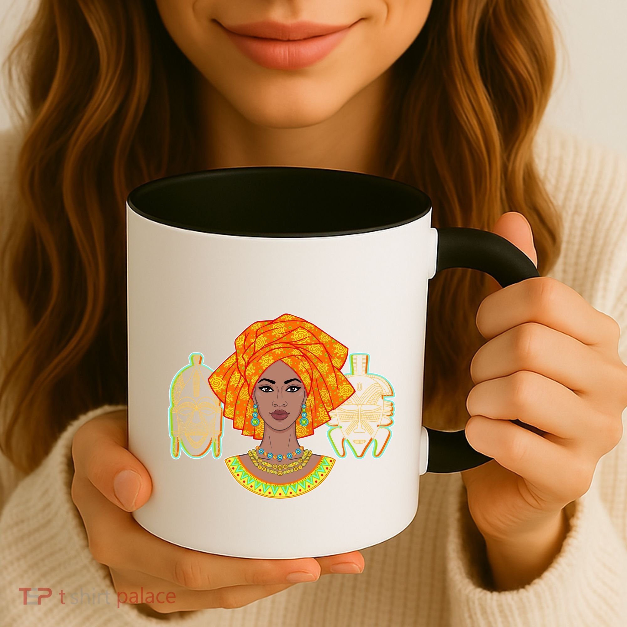 African Woman With Tribal Masks Coffee Mug