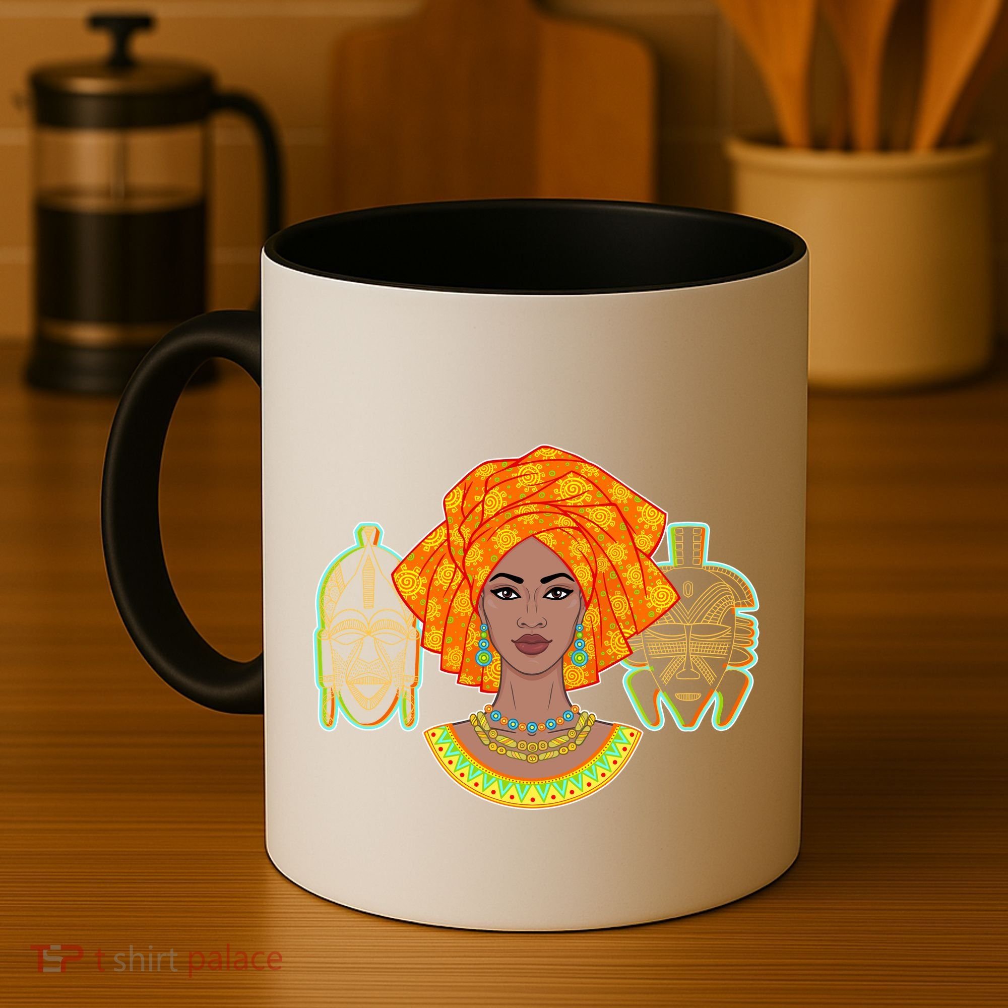 African Woman With Tribal Masks Coffee Mug