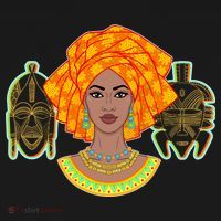 African Woman With Tribal Masks Ornament thumb 1