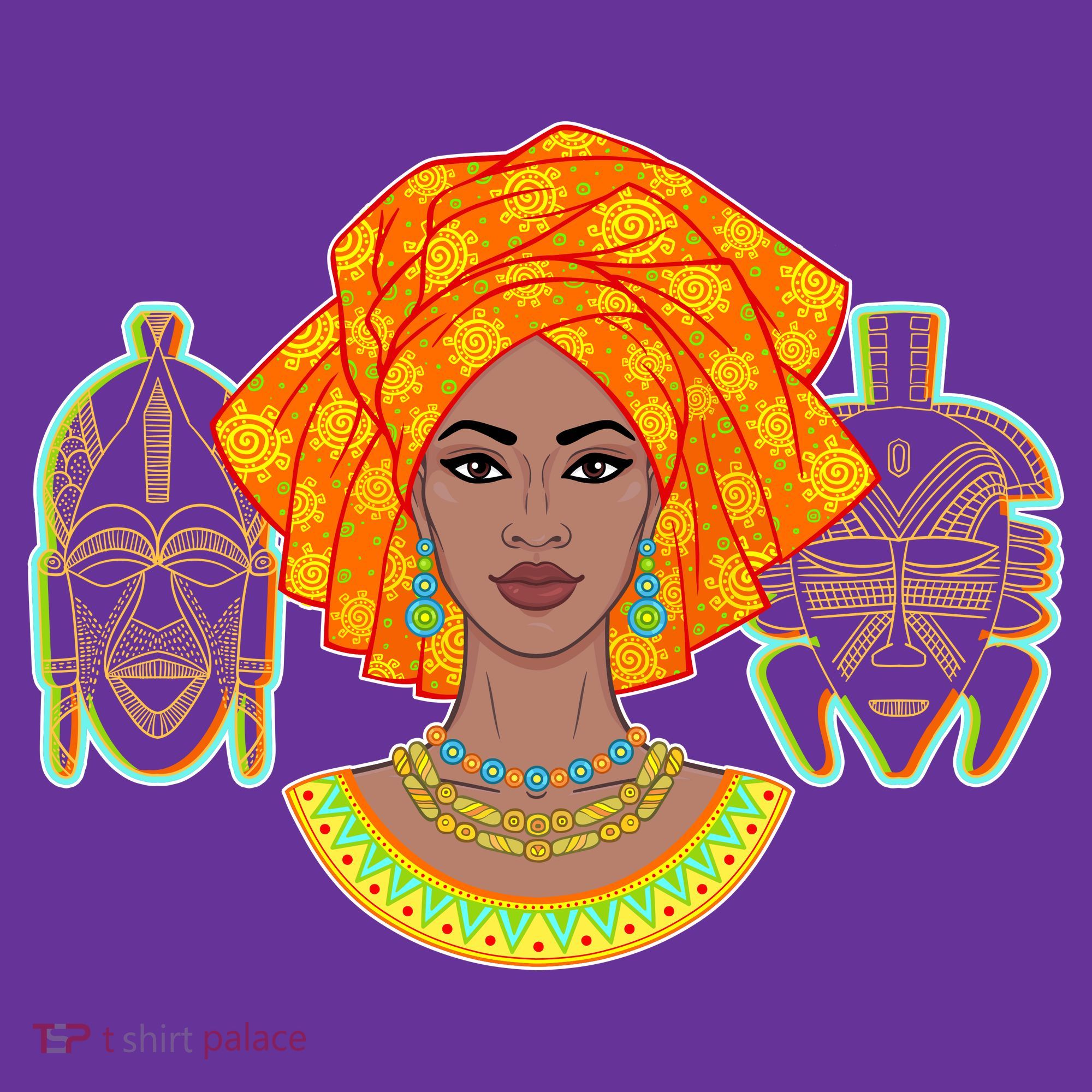 African Woman With Tribal Masks Button
