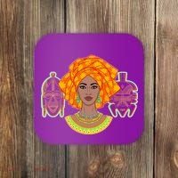 African Woman With Tribal Masks Coaster thumb 0