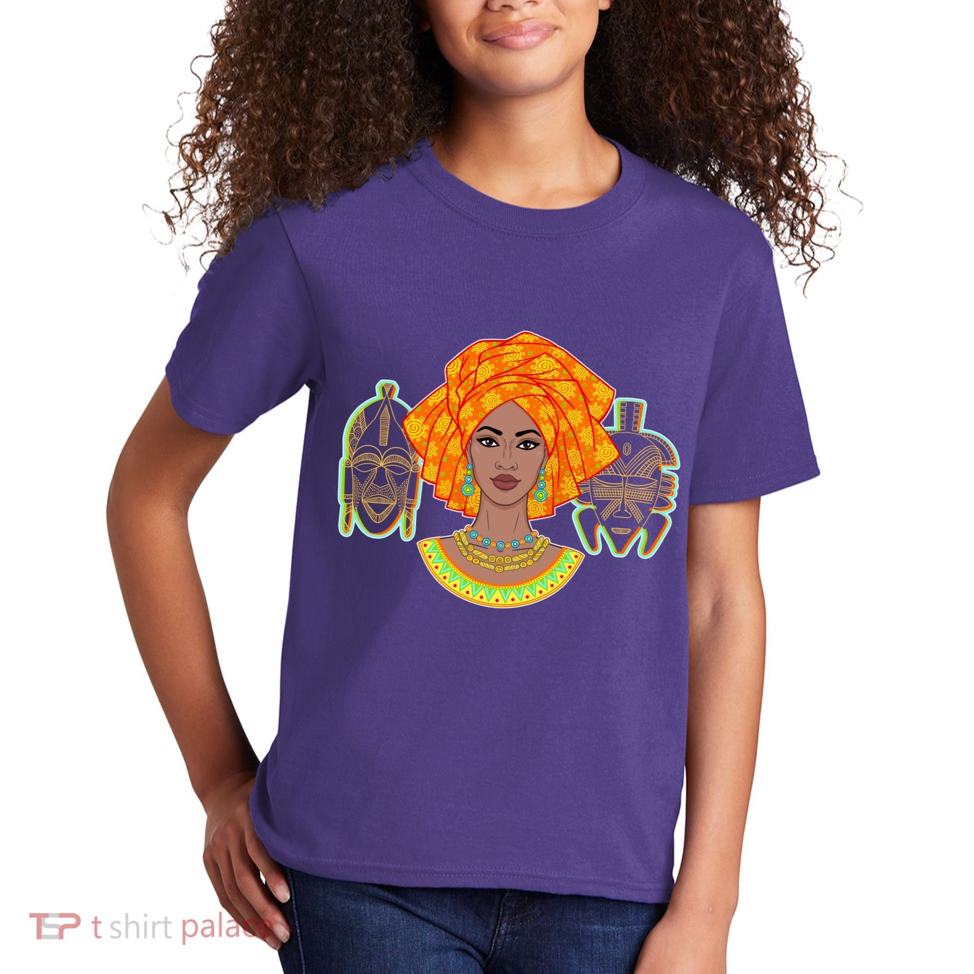 African Woman With Tribal Masks Kids T-Shirt