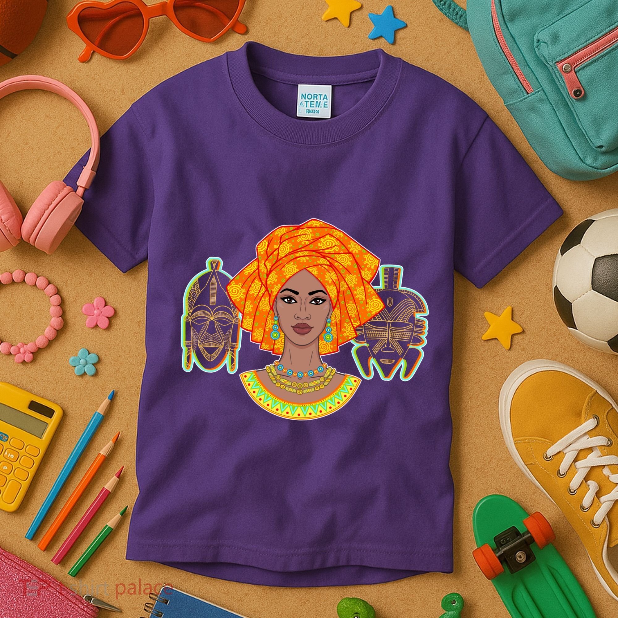 African Woman With Tribal Masks Kids T-Shirt