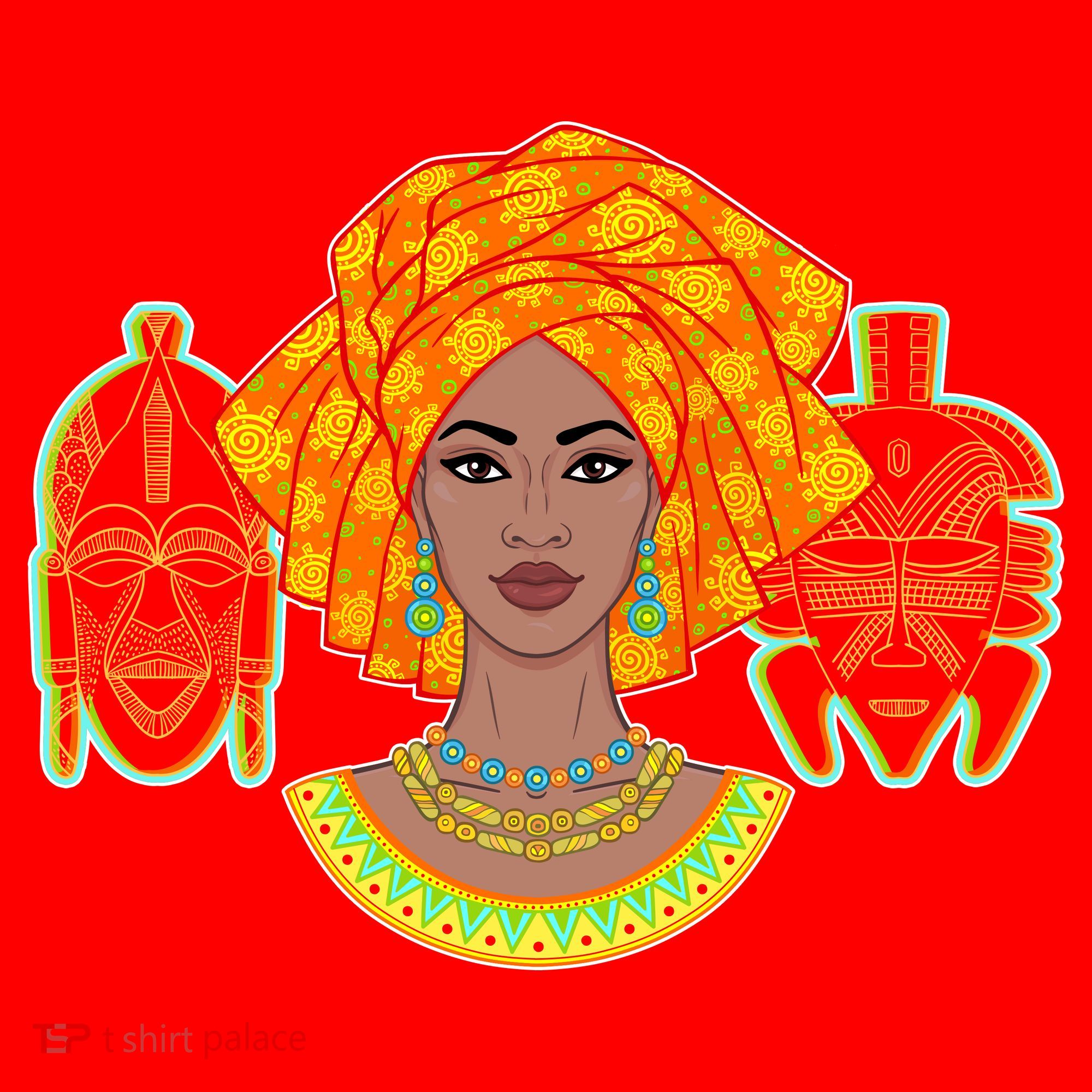 African Woman With Tribal Masks Santa Hat