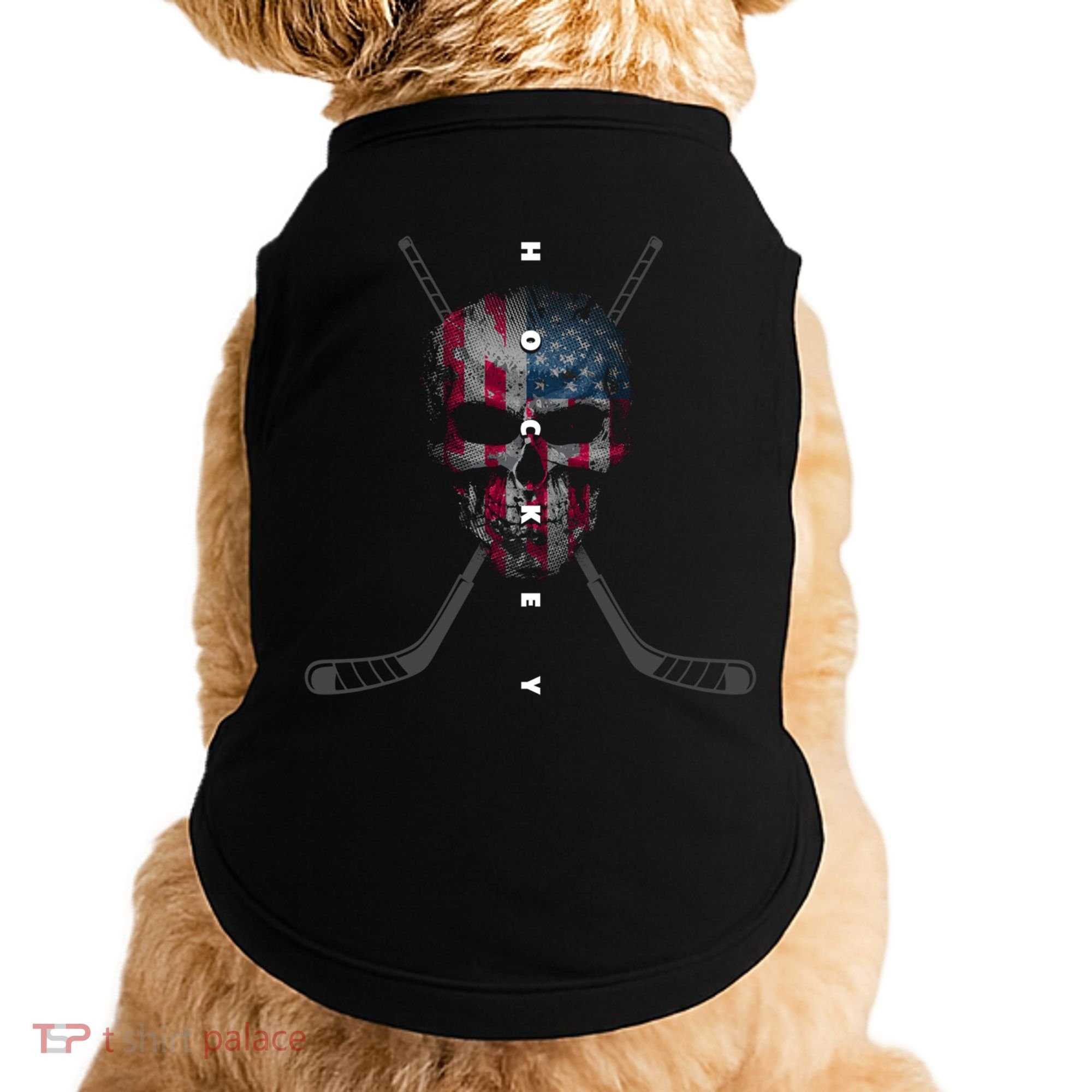 American Flag Skull Hockey Hockey Gift Doggie Tank