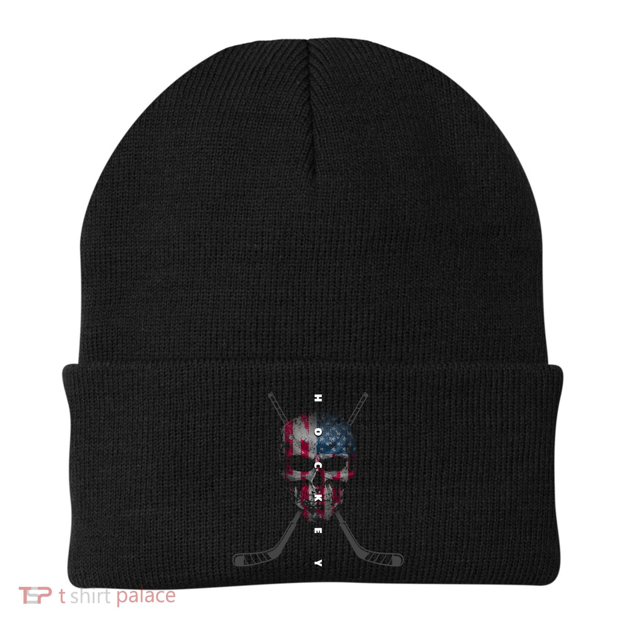 American Flag Skull Hockey Hockey Gift Beanie