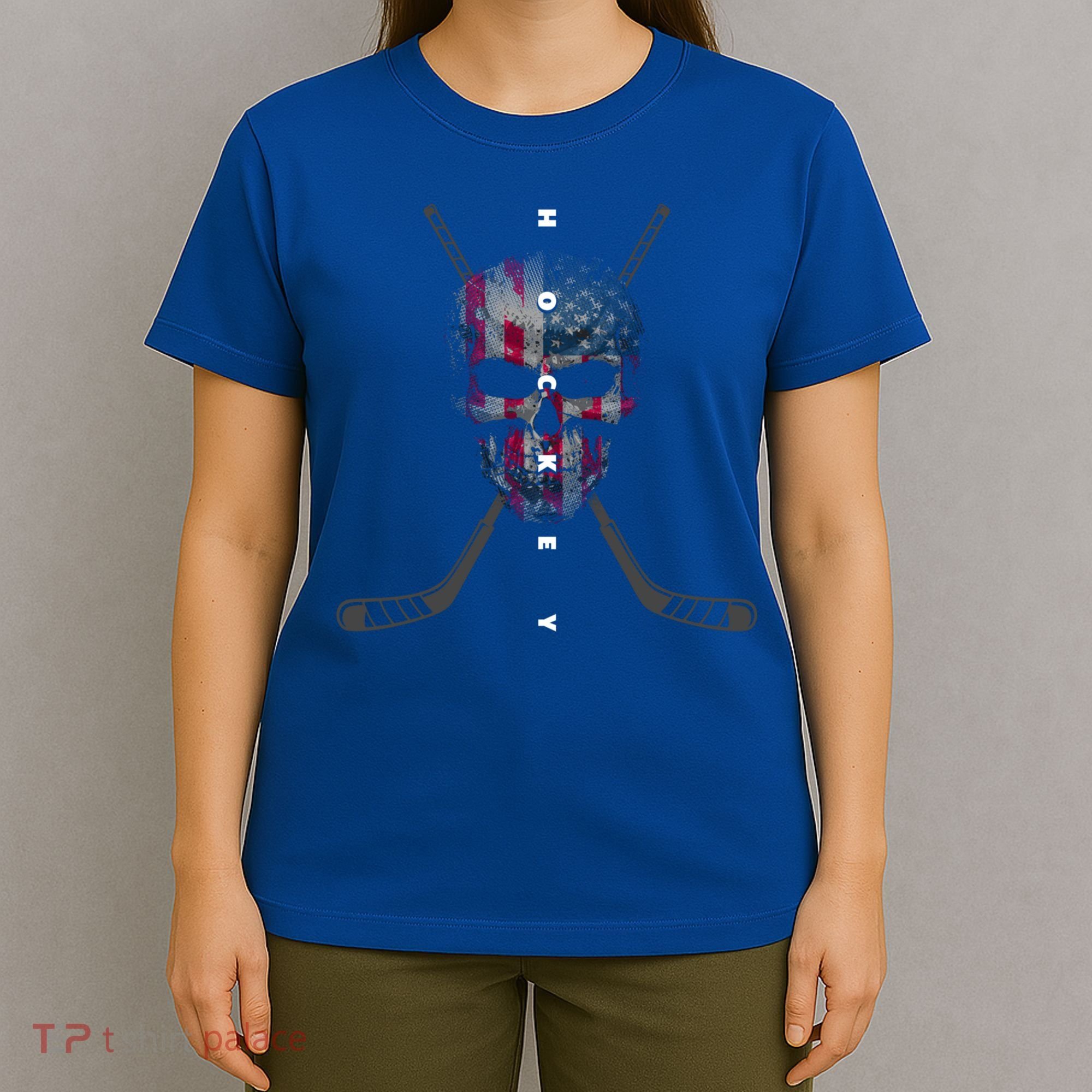 American Flag Skull Hockey Hockey Gift T-Shirt