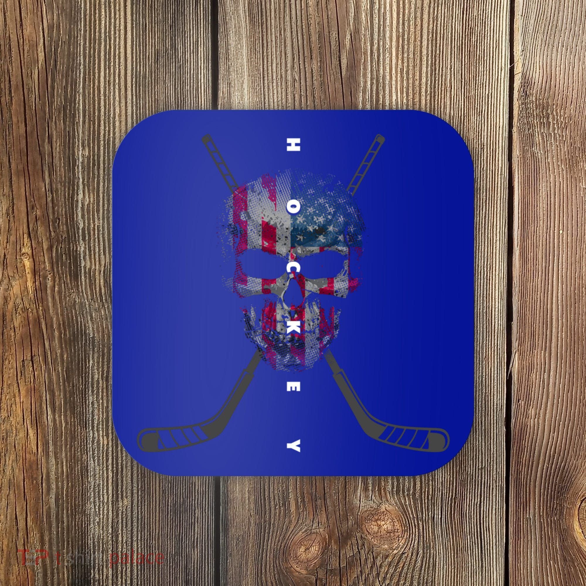 American Flag Skull Hockey Hockey Gift Coaster